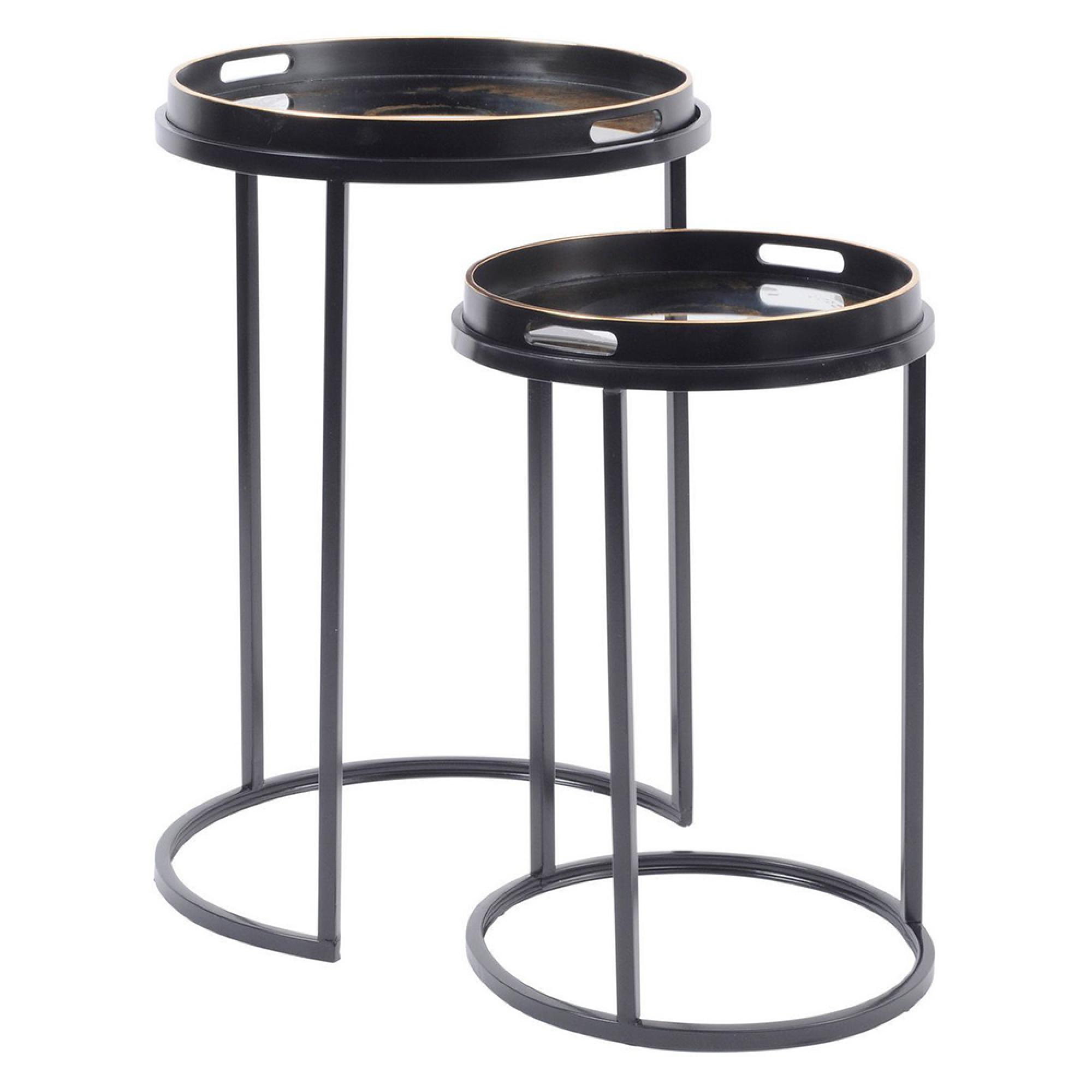 Swirl Side Tray Table - Gold and Black Metal - Round - Set of 2