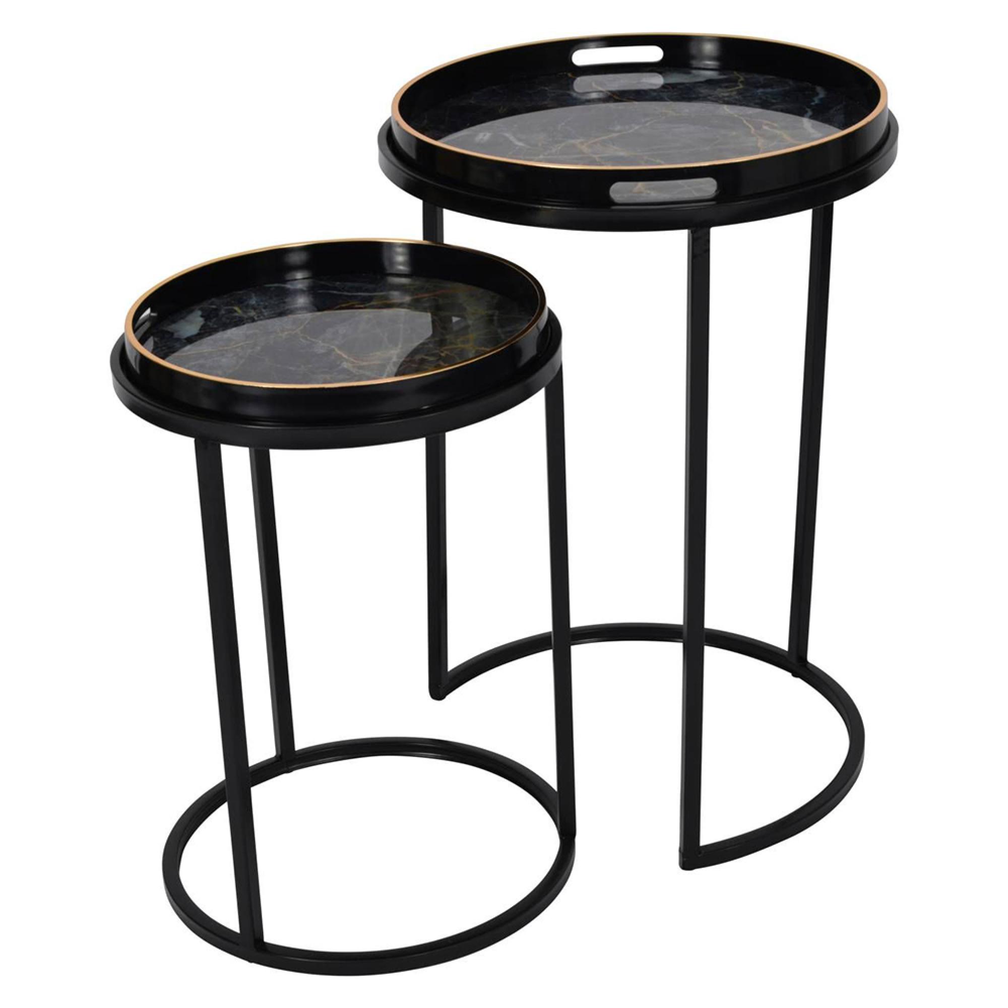 Vesuvius Side Tray Table - Black Metal - Round - Set of 2