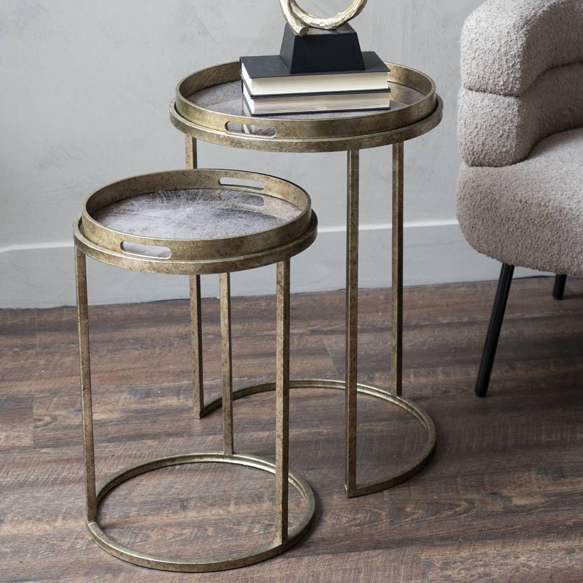 Vienna Side Tray Table - Gold Atlas Metal - Round - Set of 2