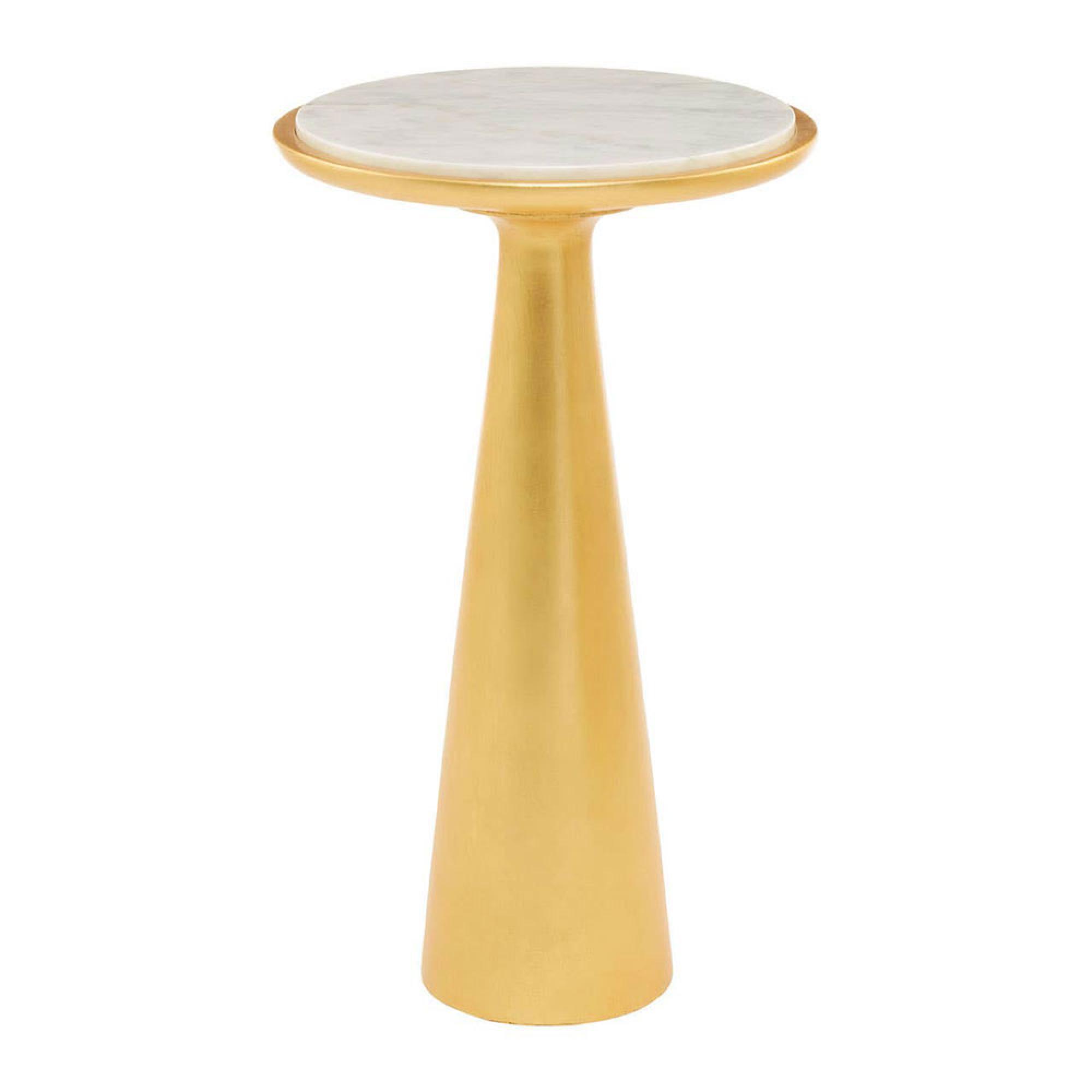 Lino Side Table - Large Round - White Marble with Gold Metal