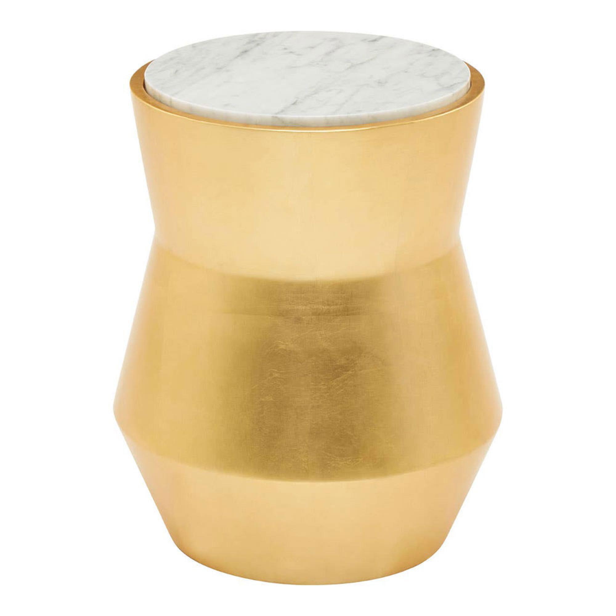 Lino Side Table - Small Drum - White Marble with Gold Metal