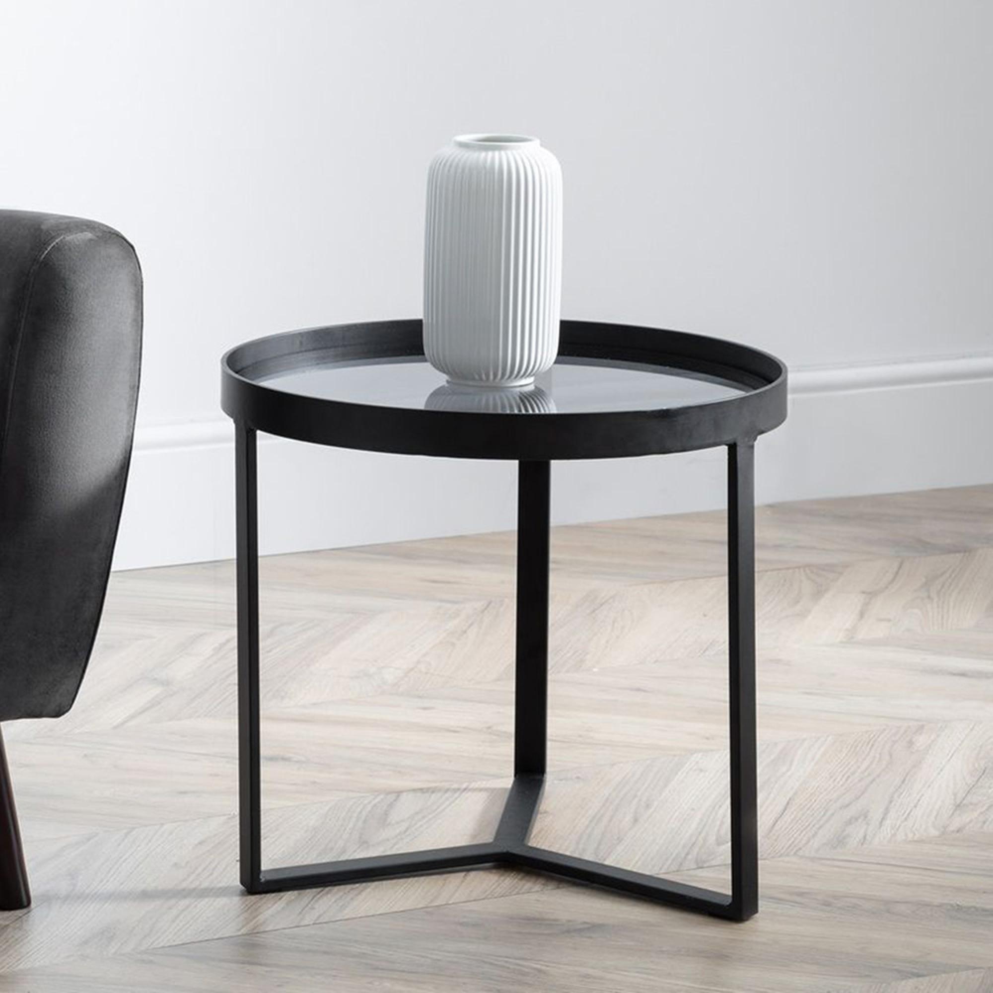 Loft Lamp Table - Round - Smoked Glass Top