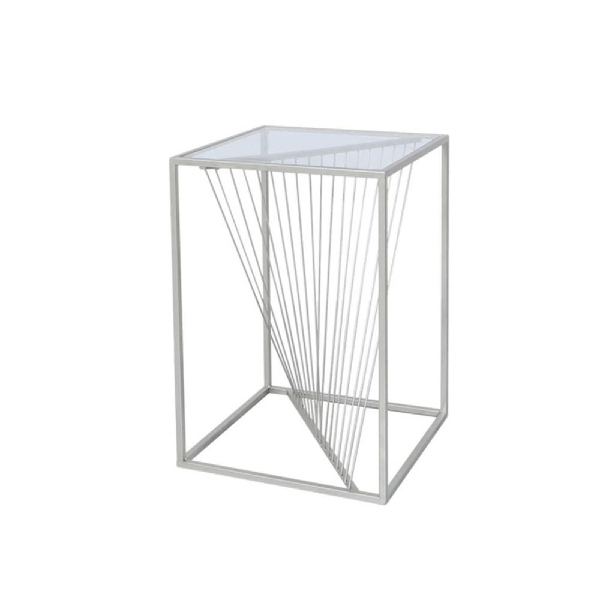 Luna End Table - Square - Clear Glass and Silver Metal