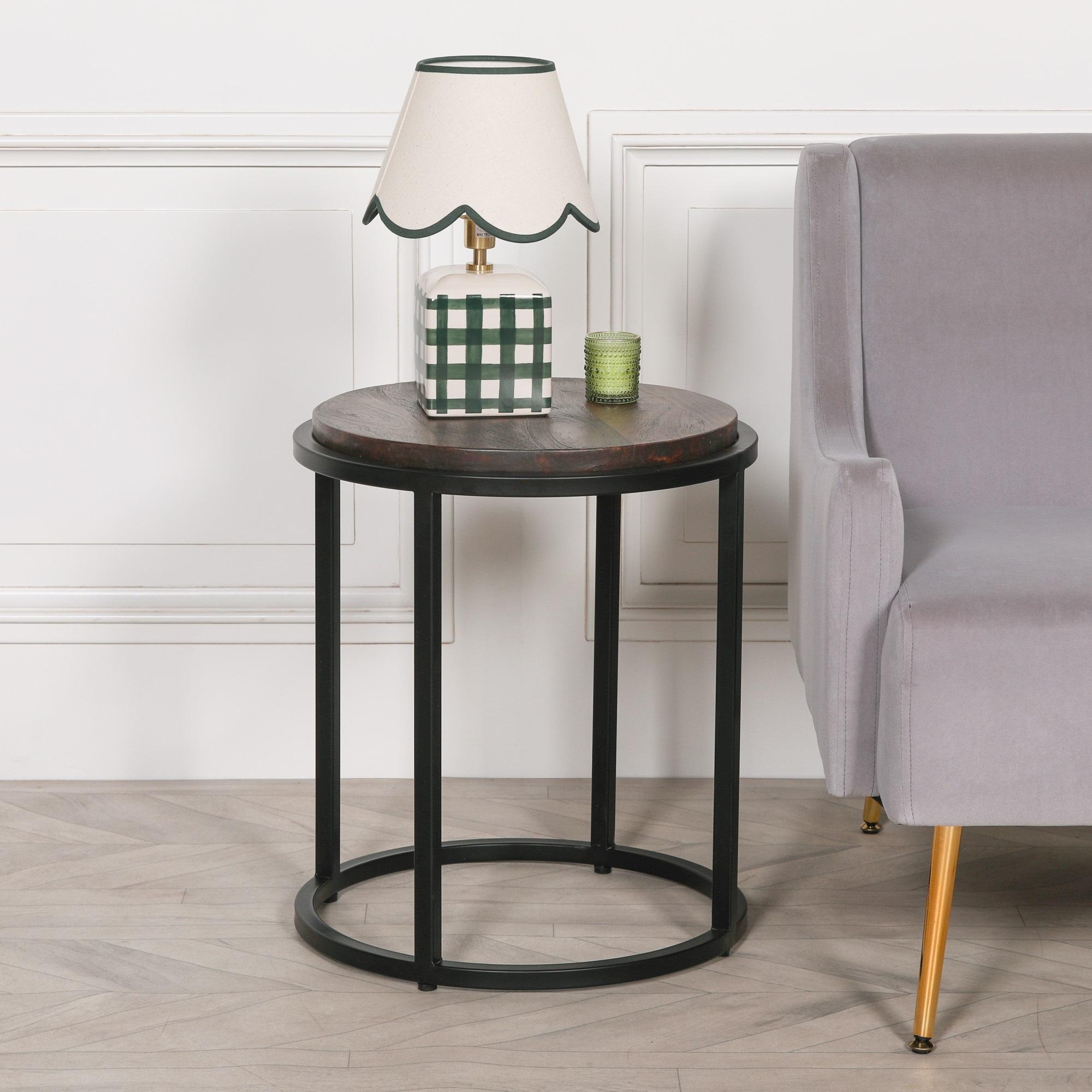 Mango Wood and Metal Side Table - Round - Occasional