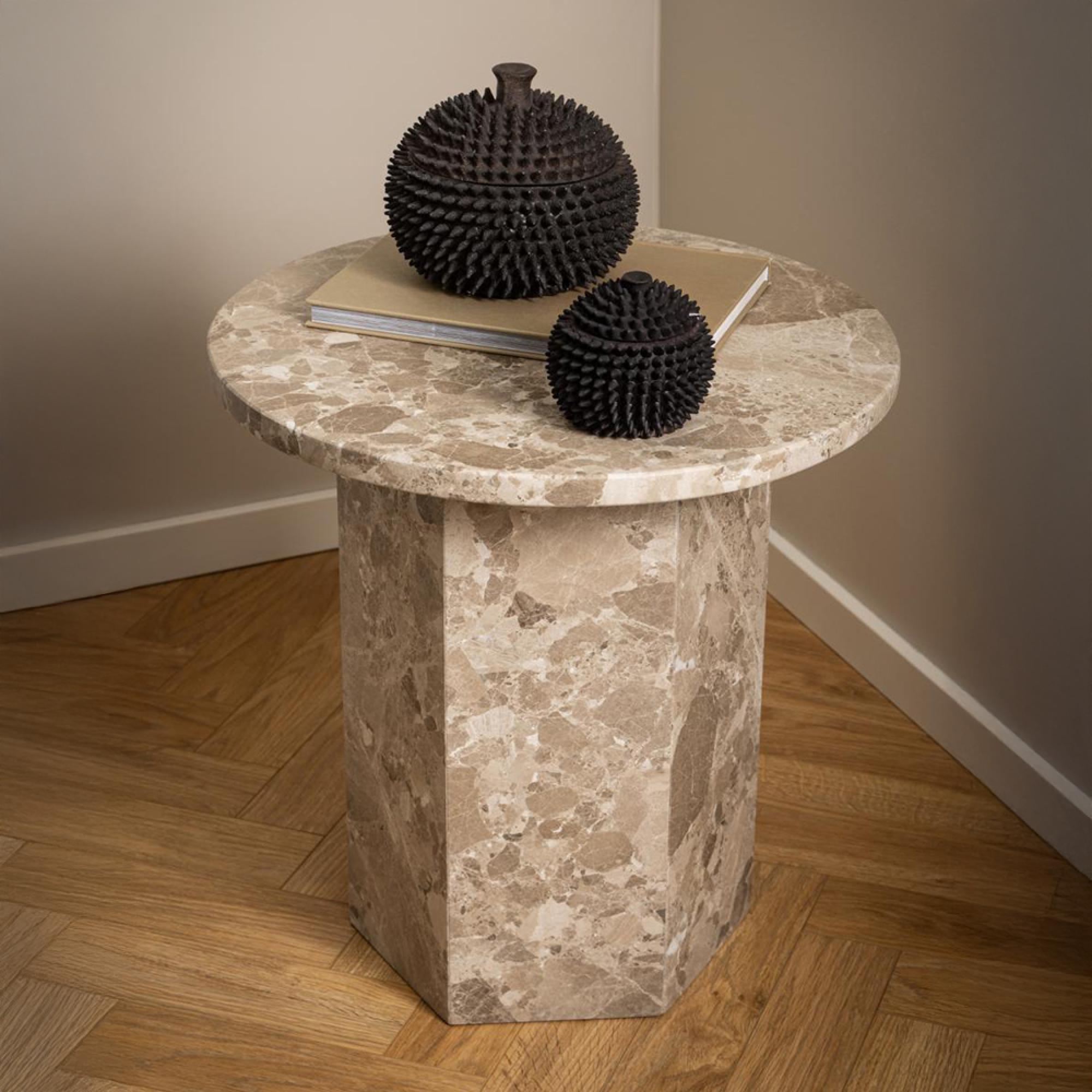 Naxos Side Table - Round - Latte Brown Marble