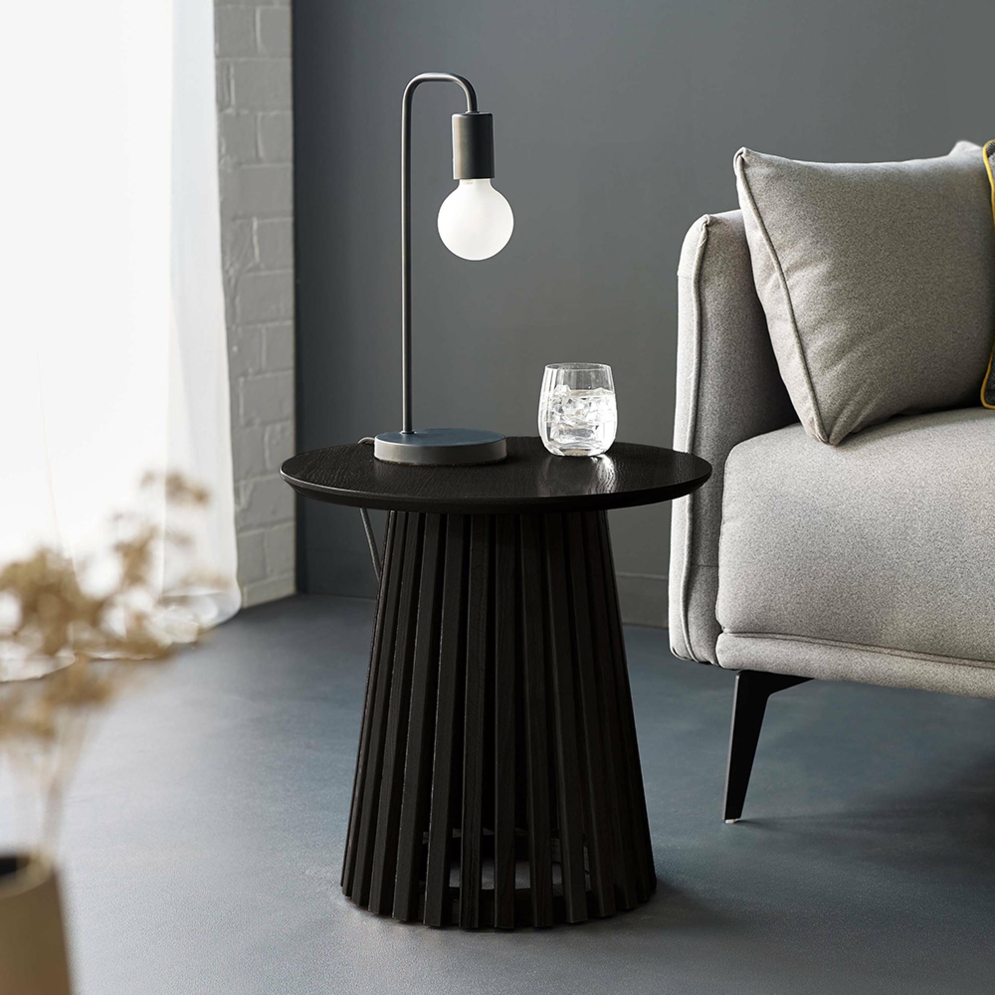 Ollie Lamp Table - Round - Slatted Base - Black