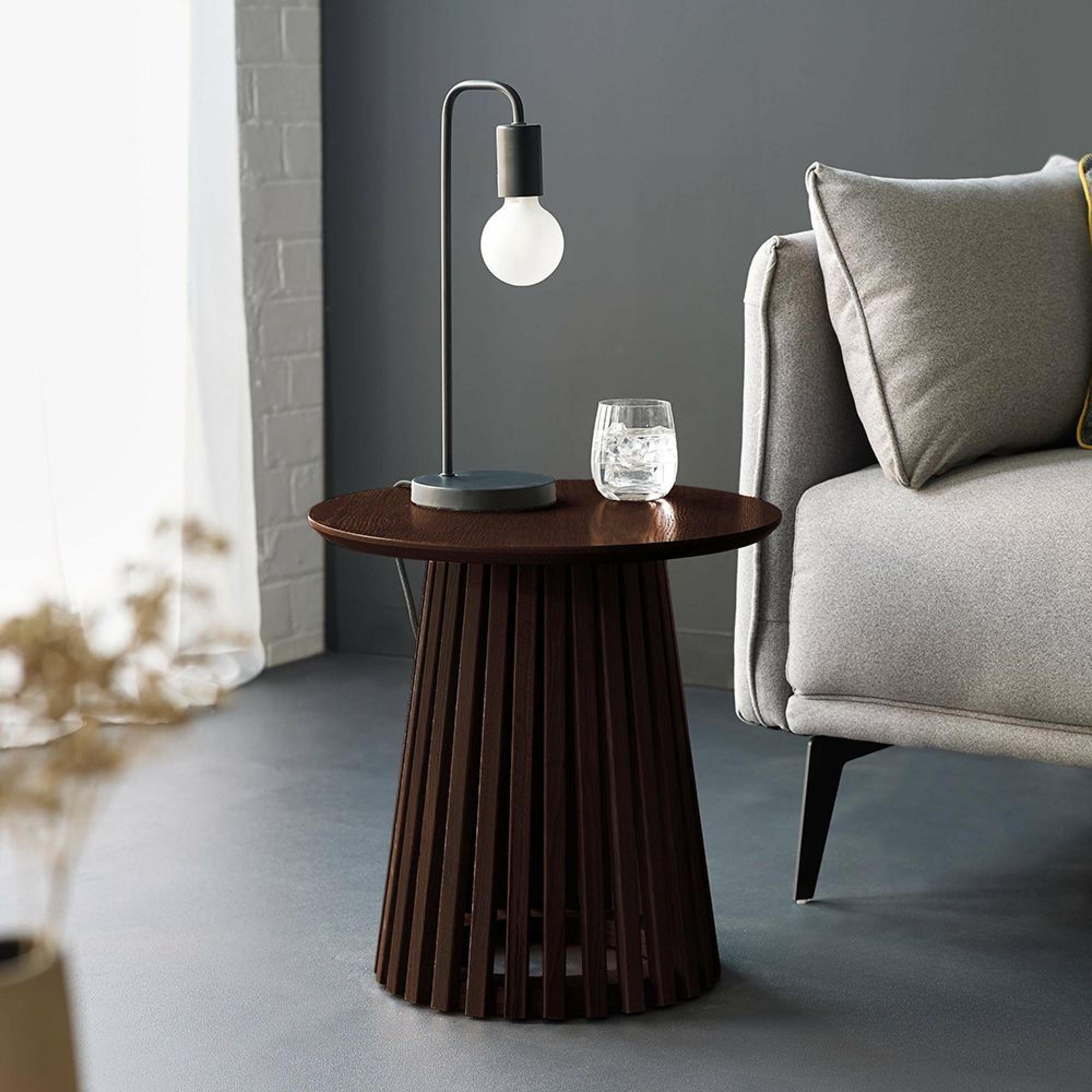 Ollie Lamp Table - Round - Slatted Base - Dark Oak