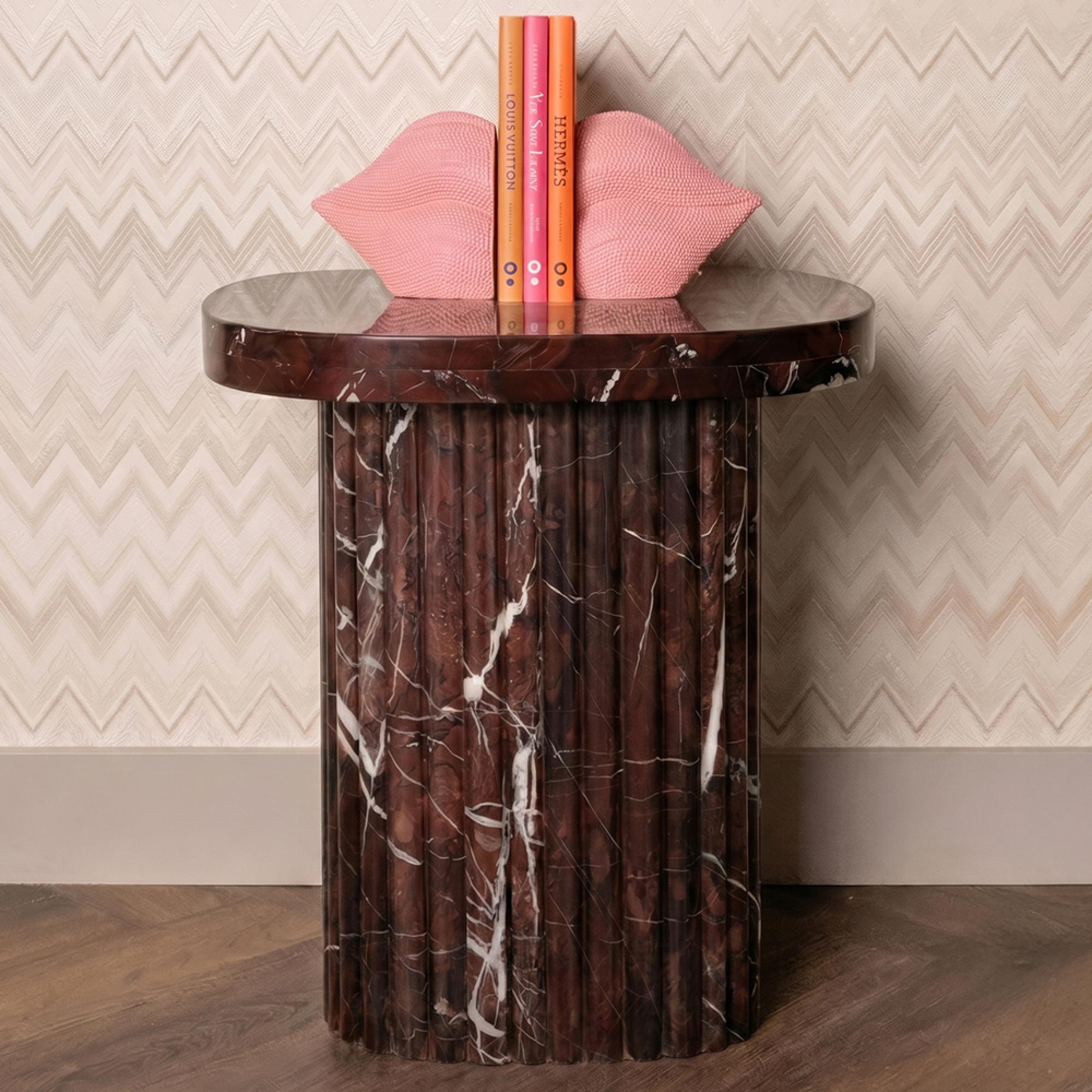 Orchid Fluted End Table - Square - Burgundy - Marble