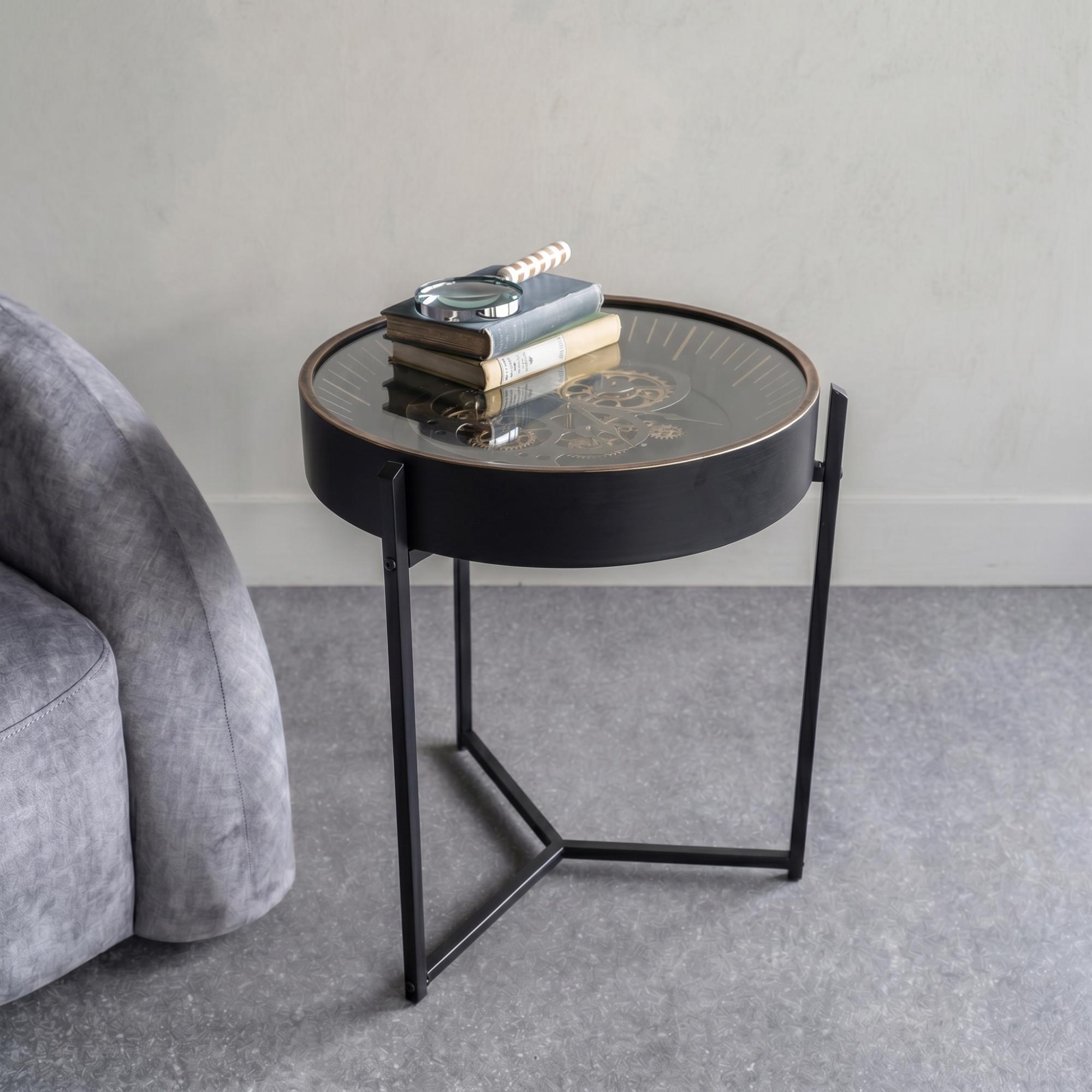 Palladium Side Table - Black and Gold Cogs - Round