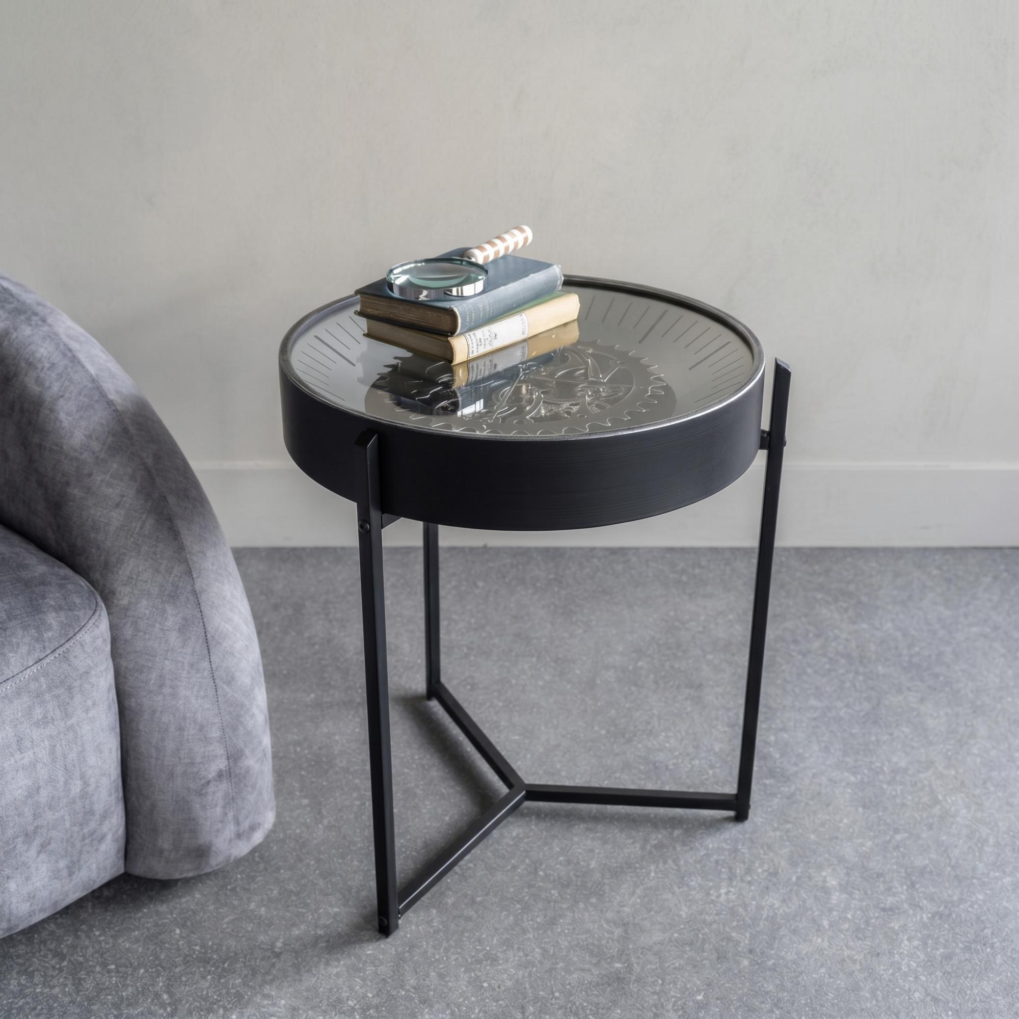 Palladium Side Table - Black and Nickel Cogs - Round