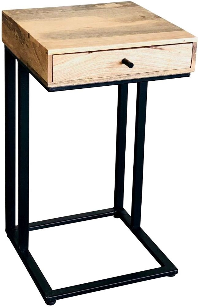 Ravi Side Table - C Shape - 1 Drawer - Large - Mango Wood