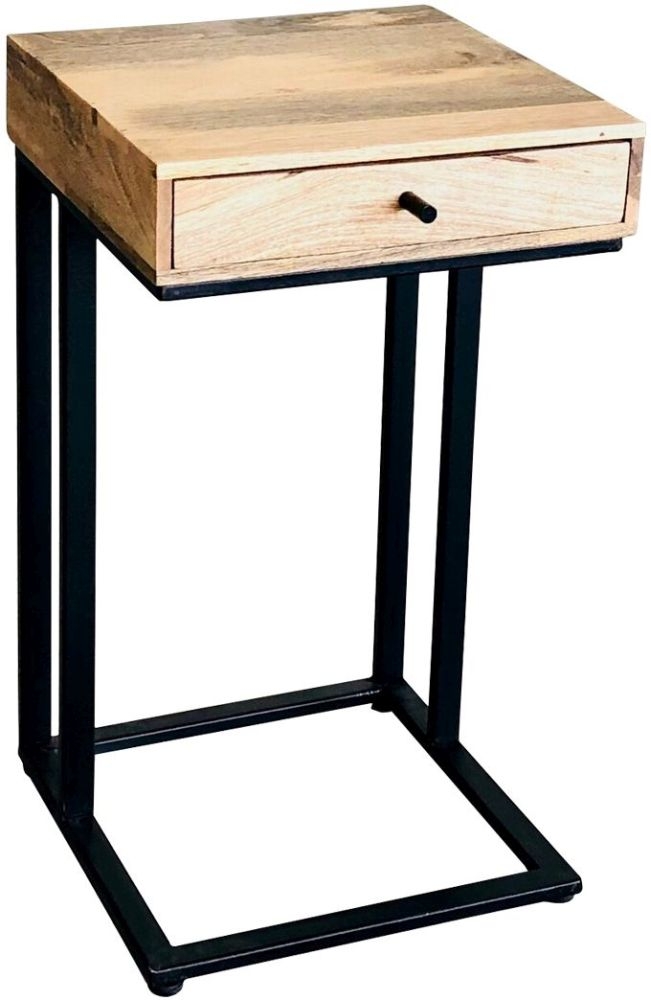 Ravi Side Table - C Shape - 1 Drawer - Small - Mango Wood