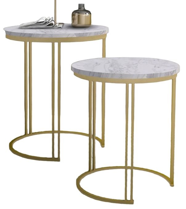 Ravi Nest of Tables - Round - Set of 2 - White Marble