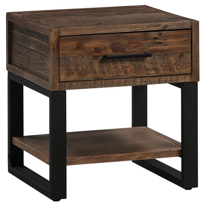 Reclaimed Pine Lamp Table - 1 Drawer