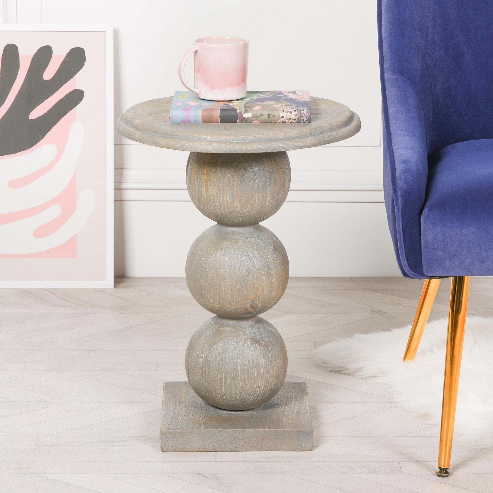 Rustic Mango Wood Stacked Ball Side Table - Round - Occasional