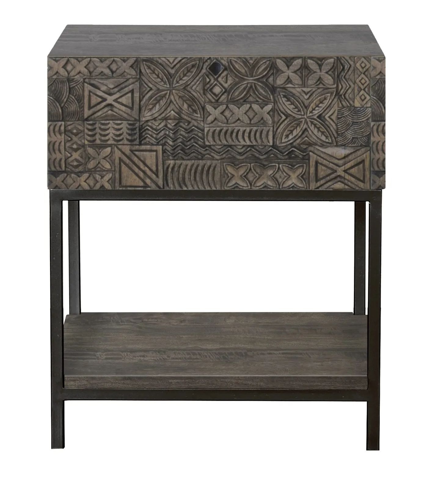 Sahara Side Table - 1 Drawer - Black Washed Carved Mango Wood