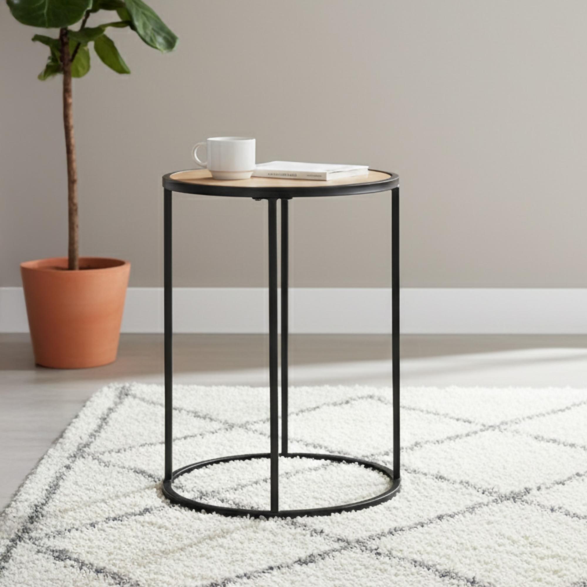 Seaford Side Table - Round - Oak and Black Metal