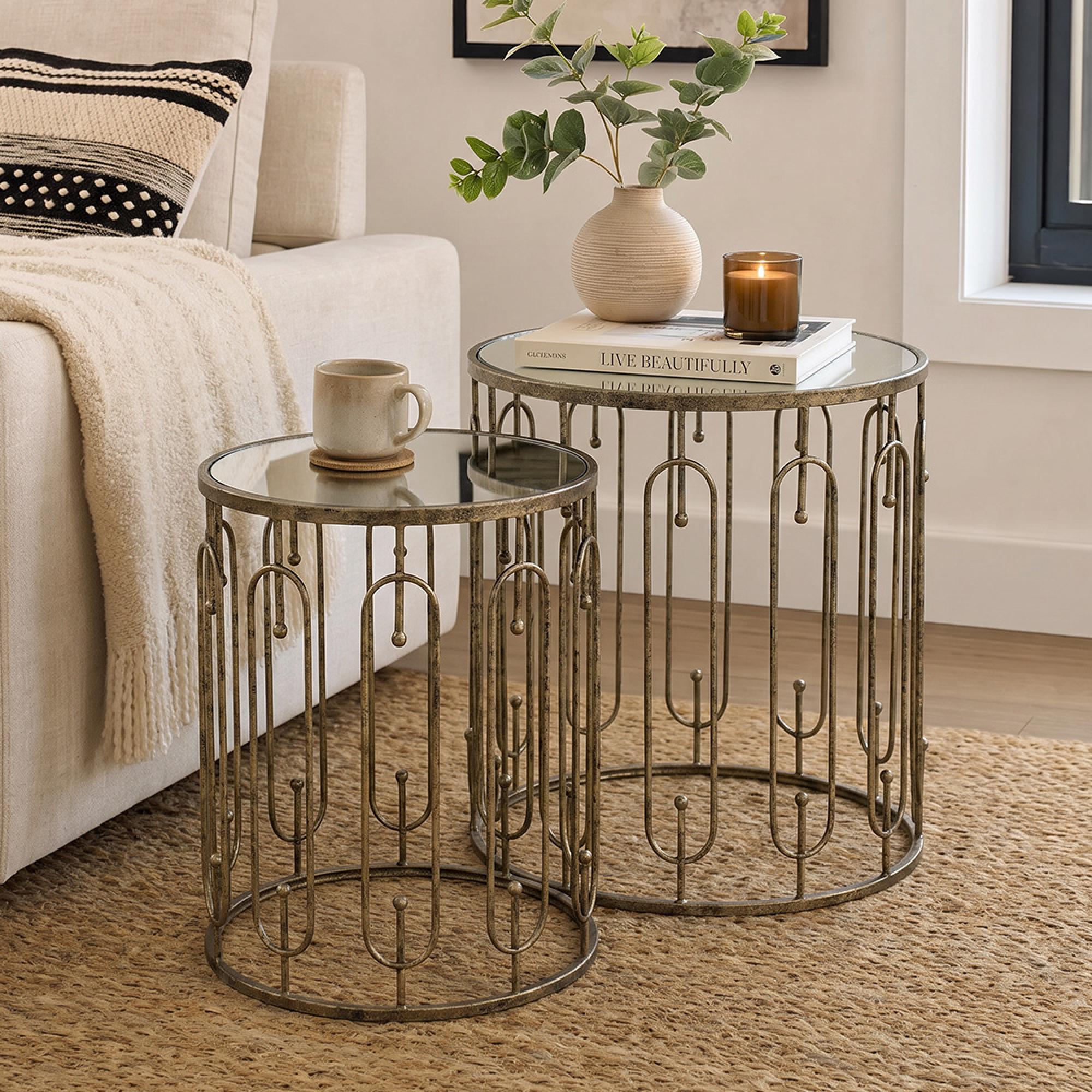Set of 2 Estela Antique Gold Side Table