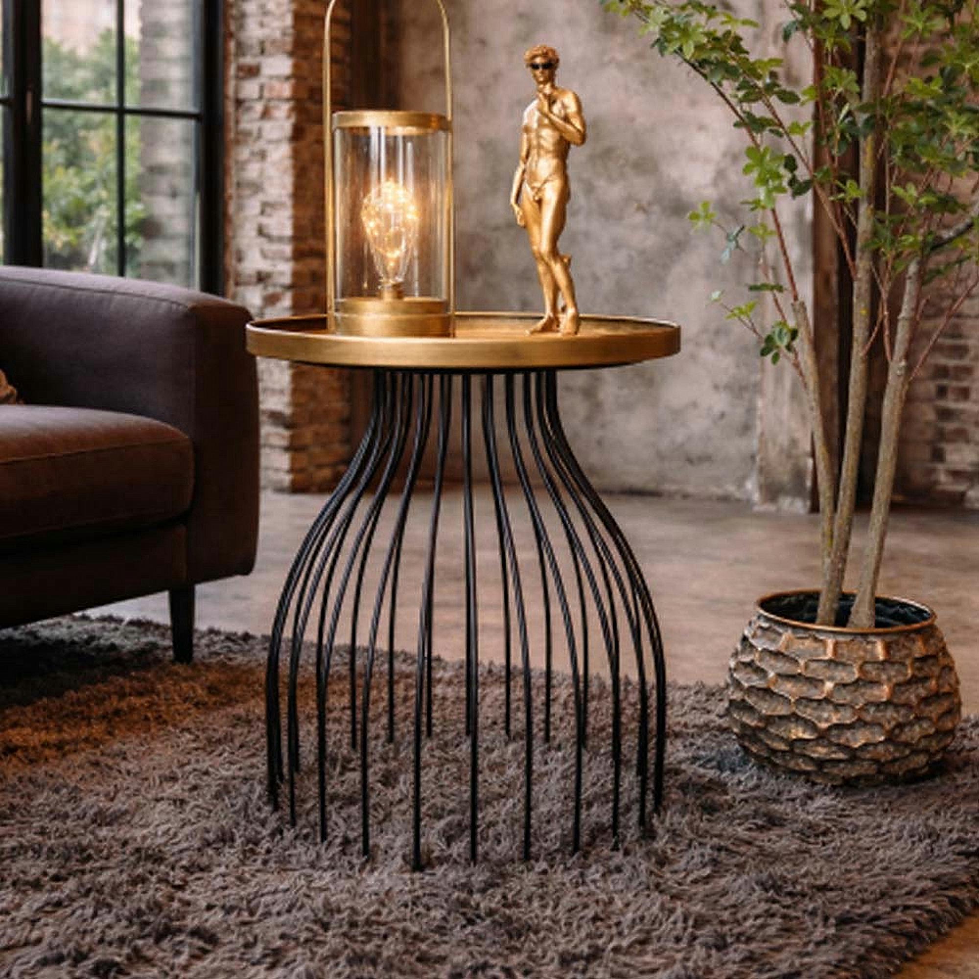 Side Table - Round - Large - Black and Gold - Metal