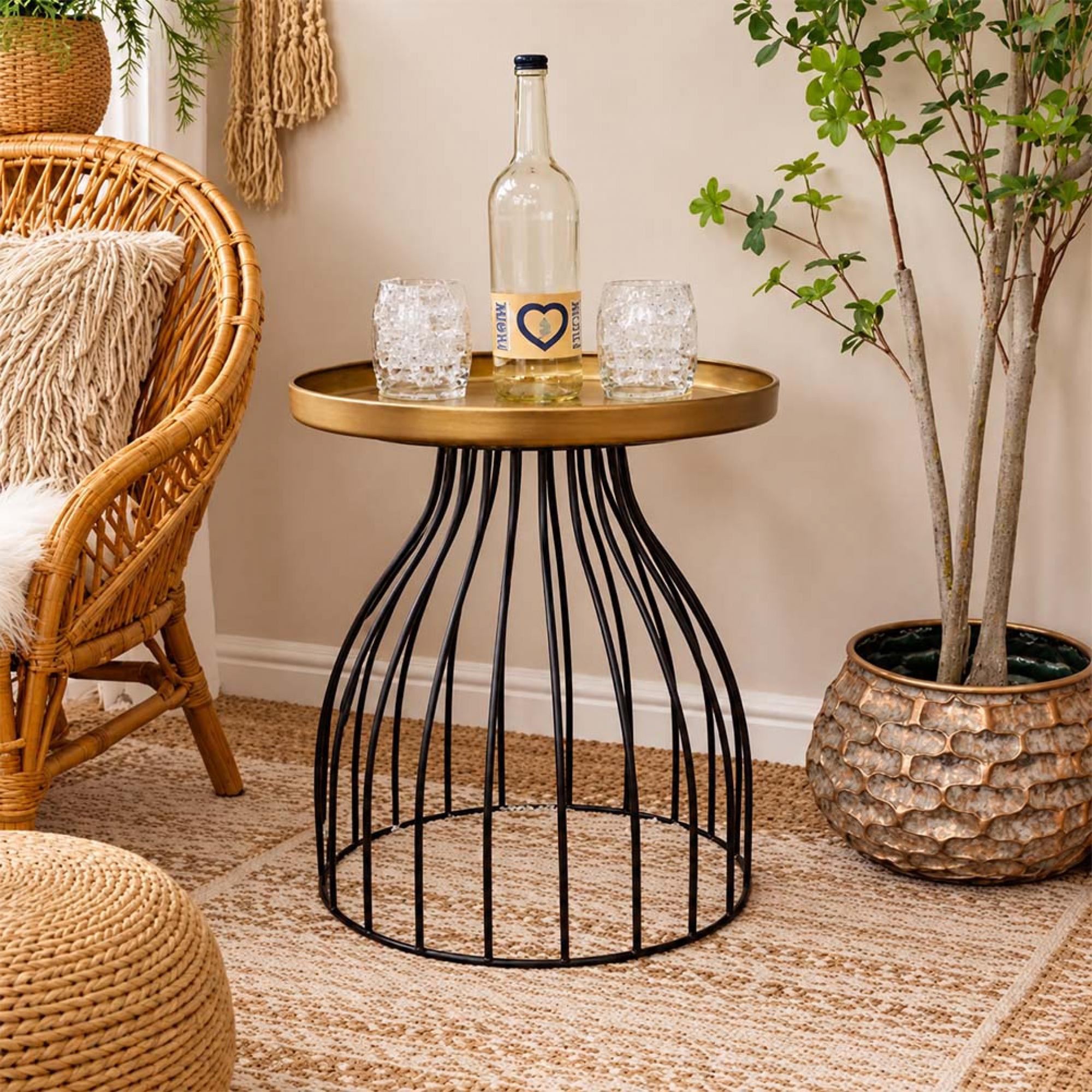 Side Table - Round - Small - Black and Gold - Metal