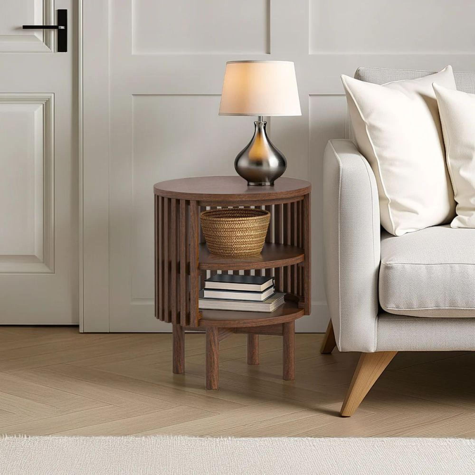 Soho Side Table - Slatted Round Open - Dark Oak