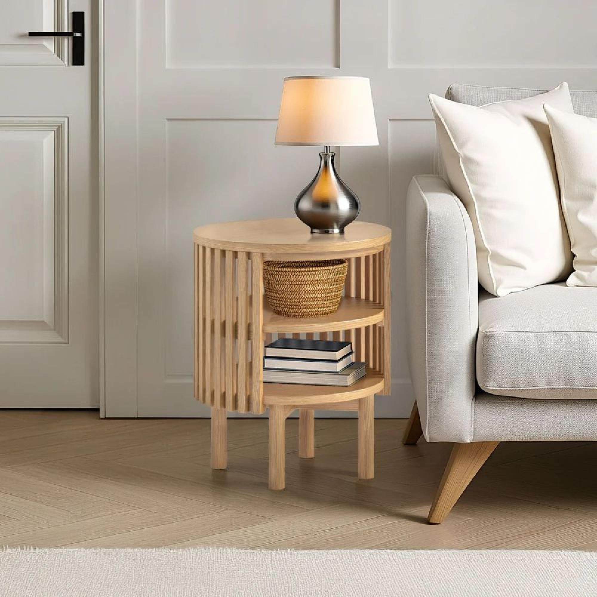 Soho Side Table - Round - Slatted Open - Oak