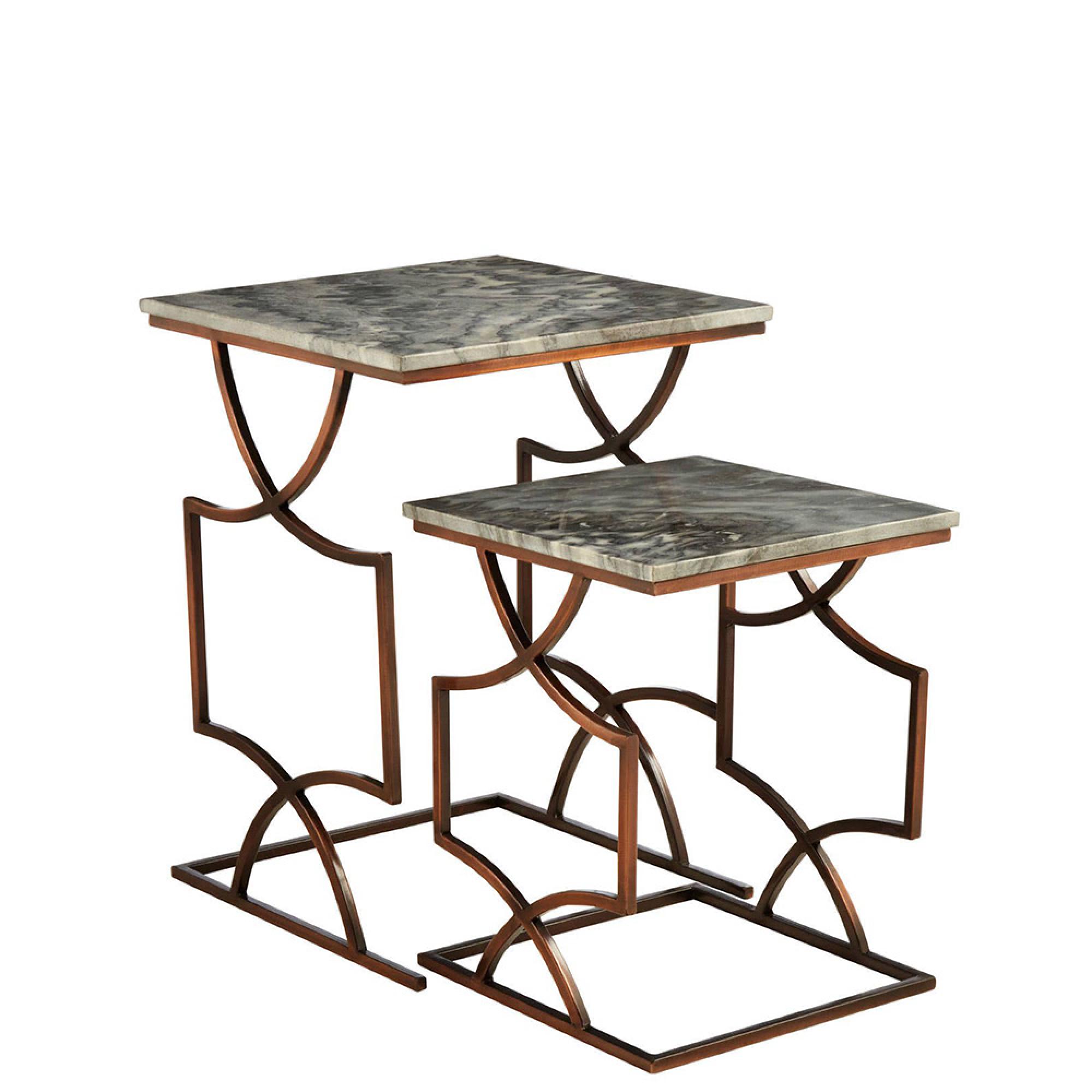 Templar Tables - 2 Tier - Grey Marble with Bronze Metal Base