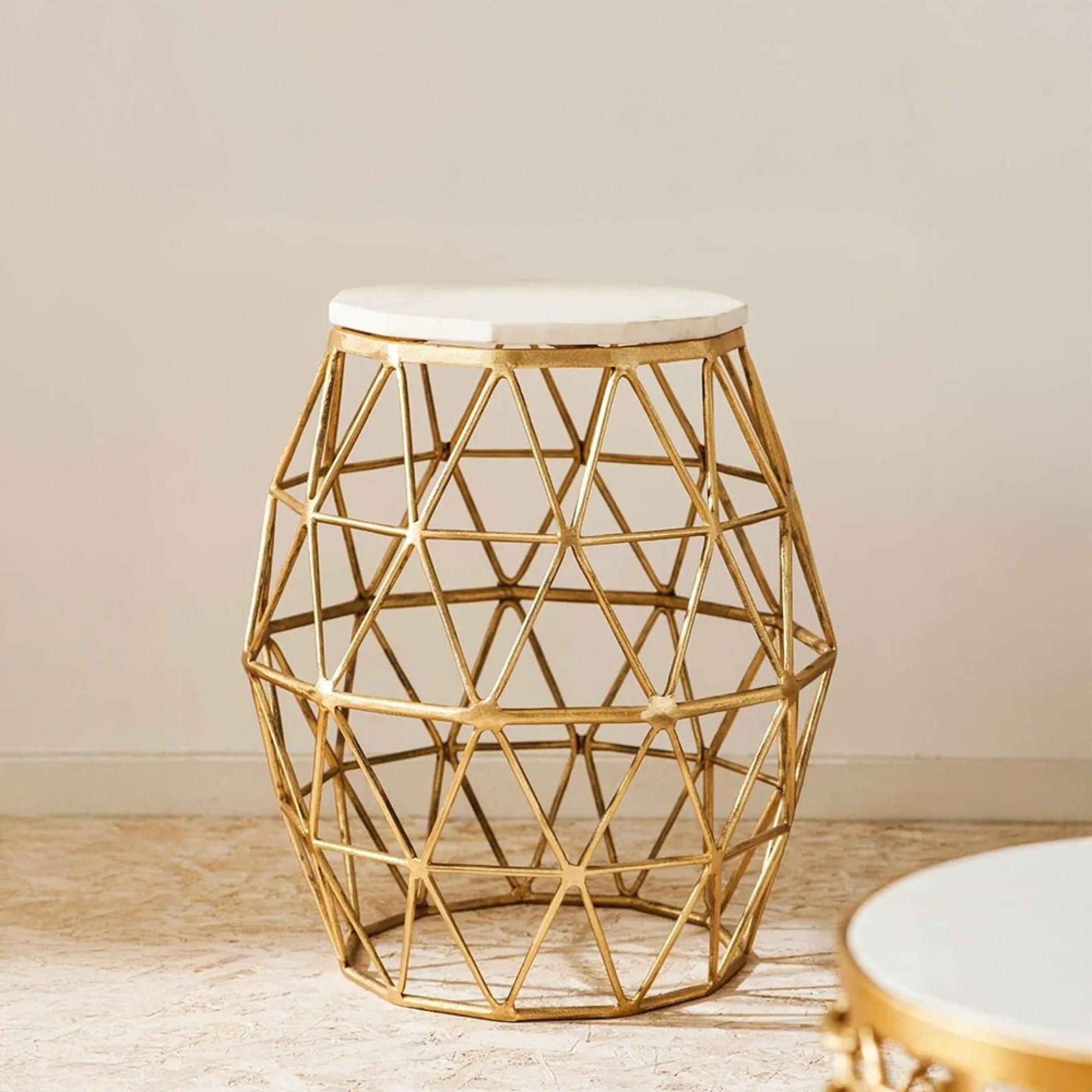 Templar Side Table - Round - Stone and Gold