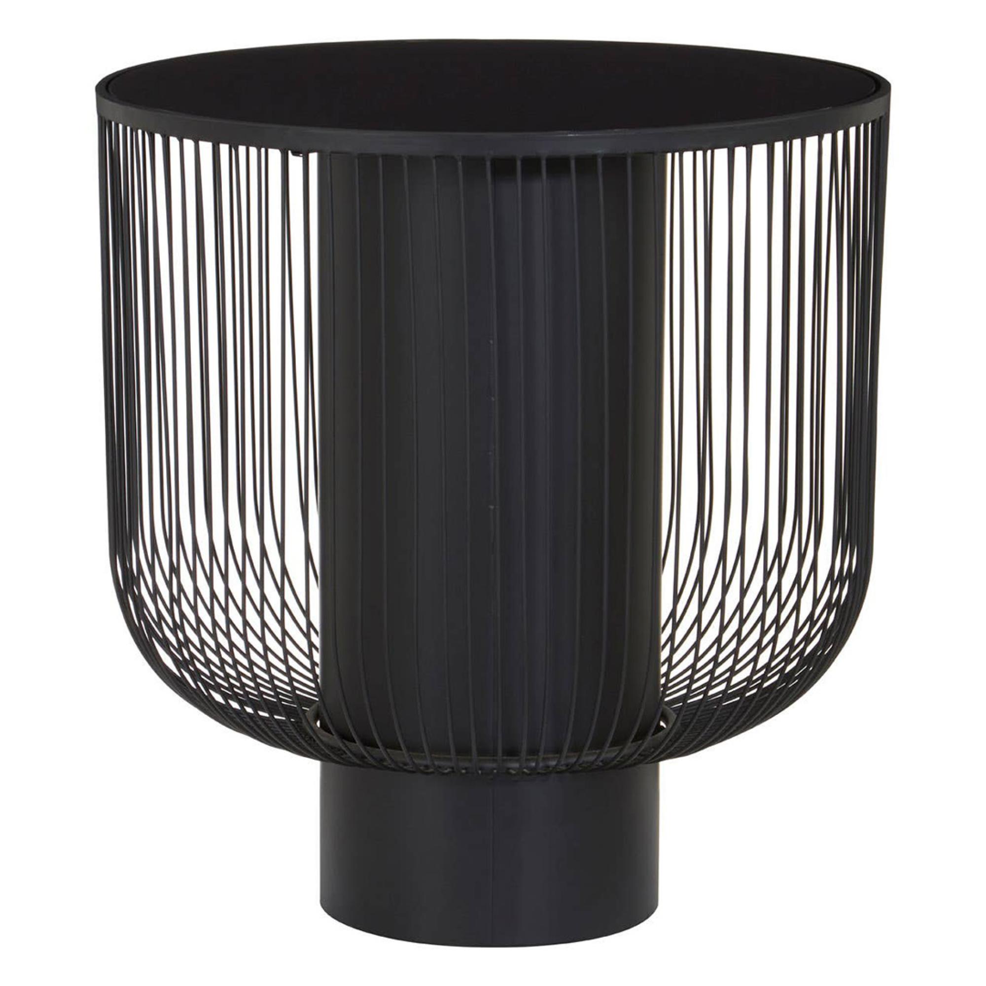 Trento End Table - Round - Black Glass with Wired Design
