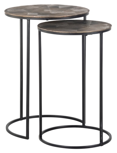 Tulum Set of 2 Brushed Gold Round End Tables