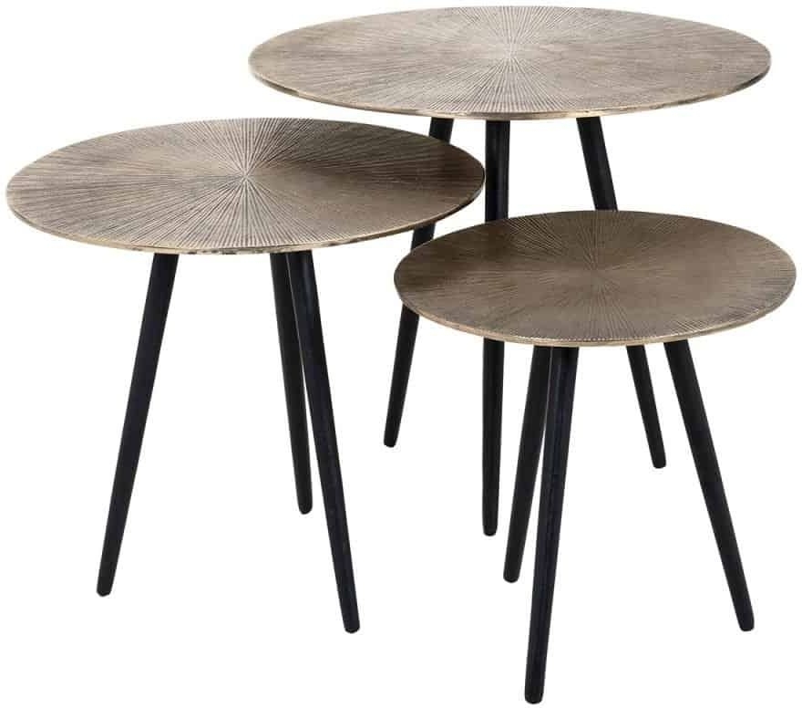 Villisca Set of 3 Champagne Gold Round Side Tables