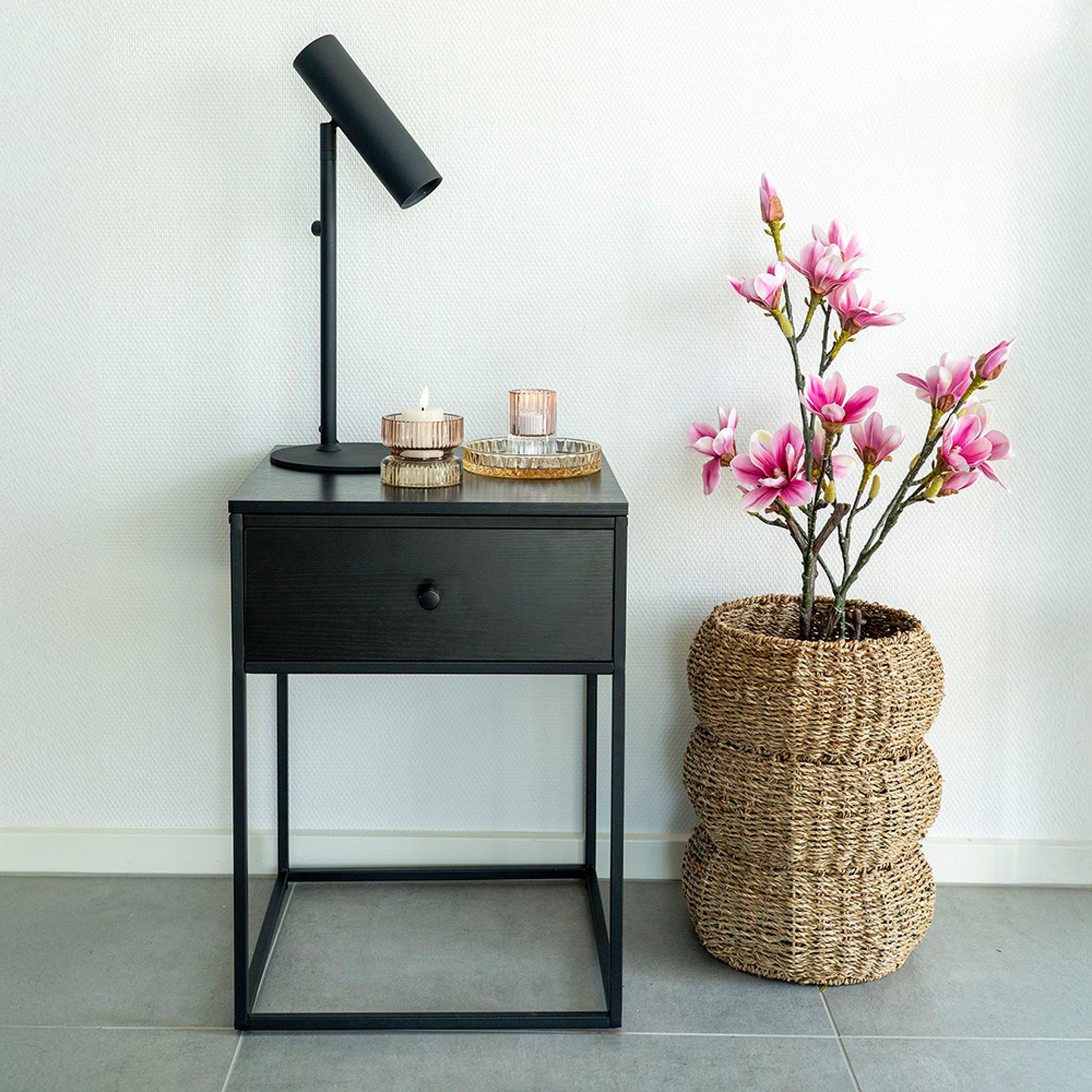 Vita 1 Drawer Side Table - Black Melamine