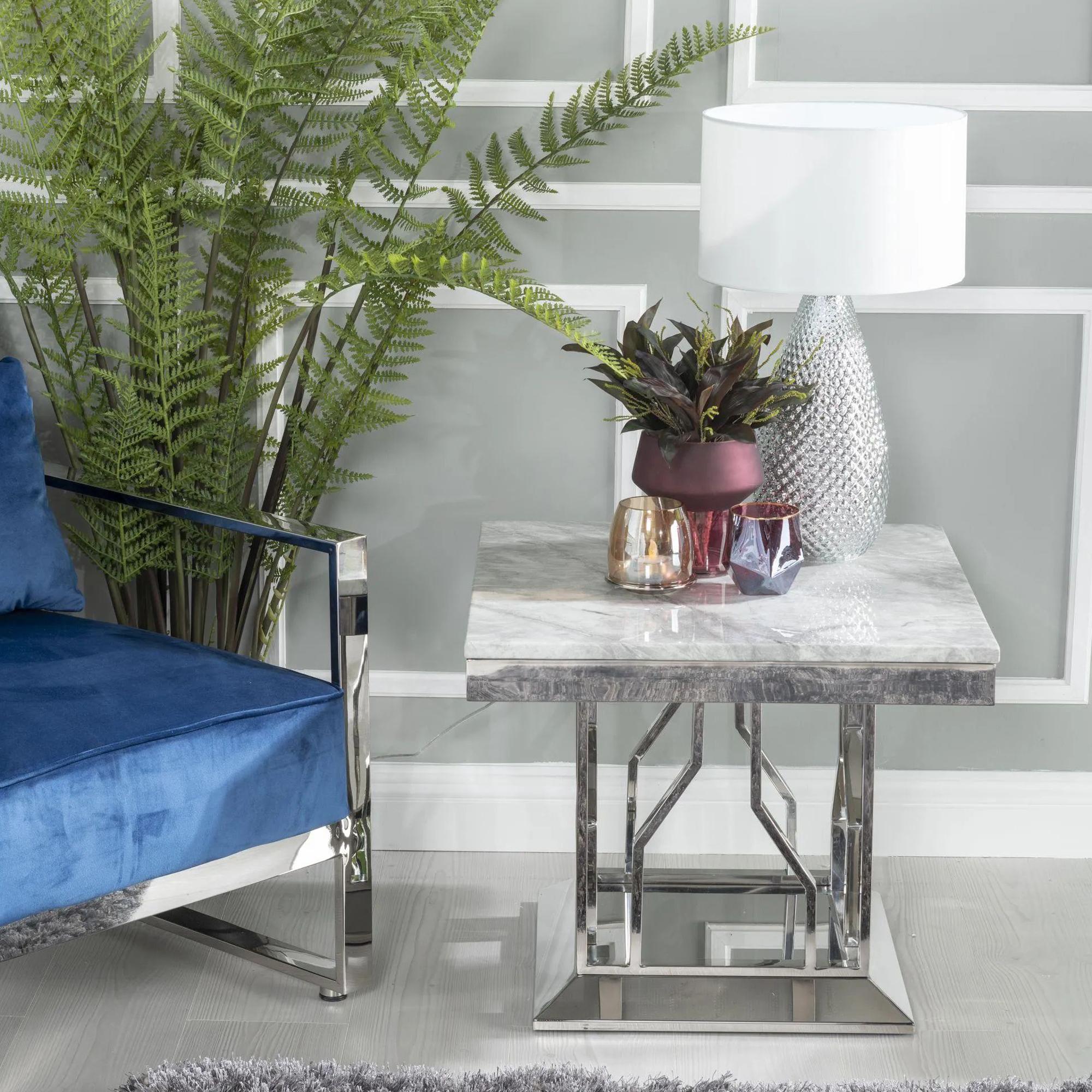 Vortex Side Table - Grey Marble & Chrome