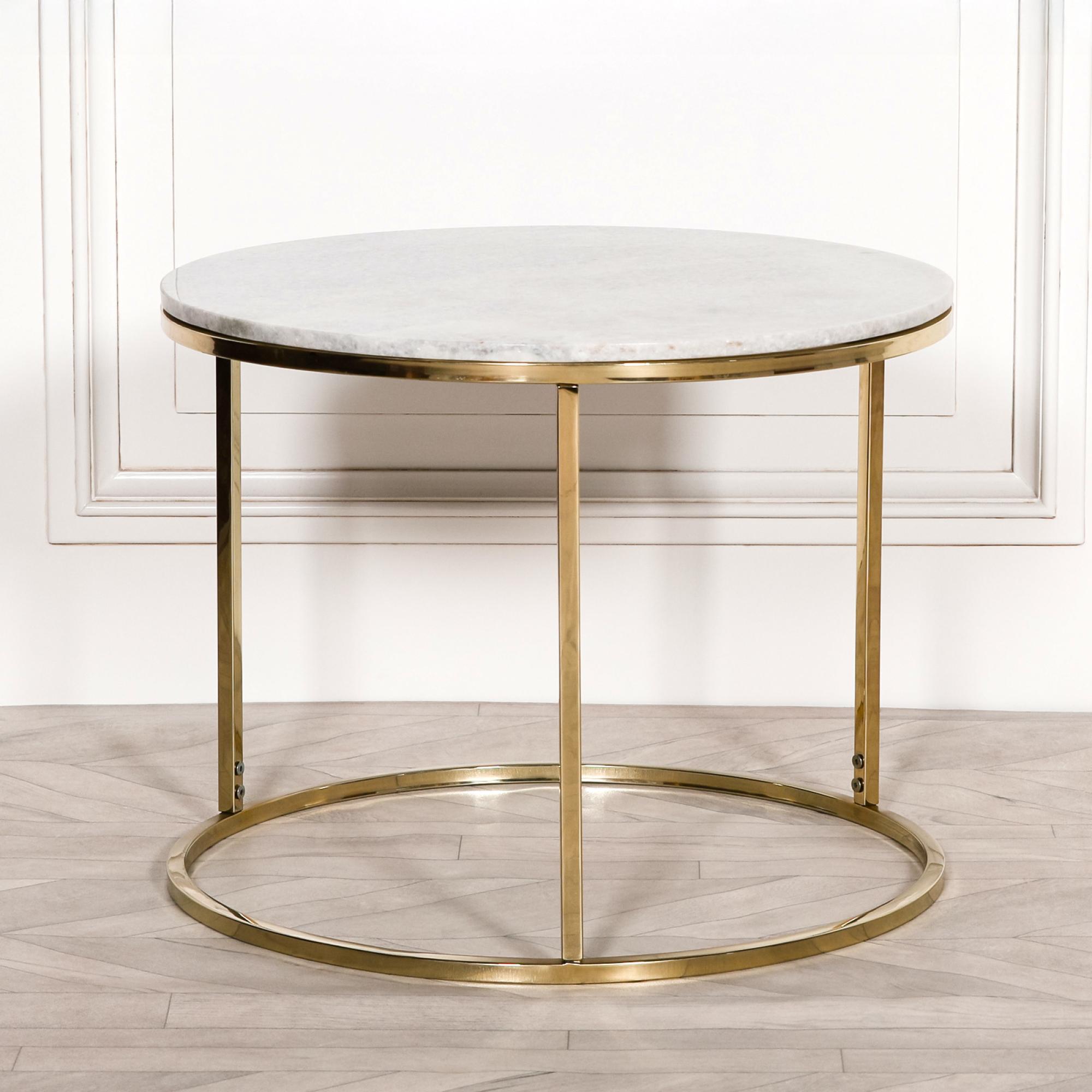 Side Table with Gold Frame - White Marble - Round