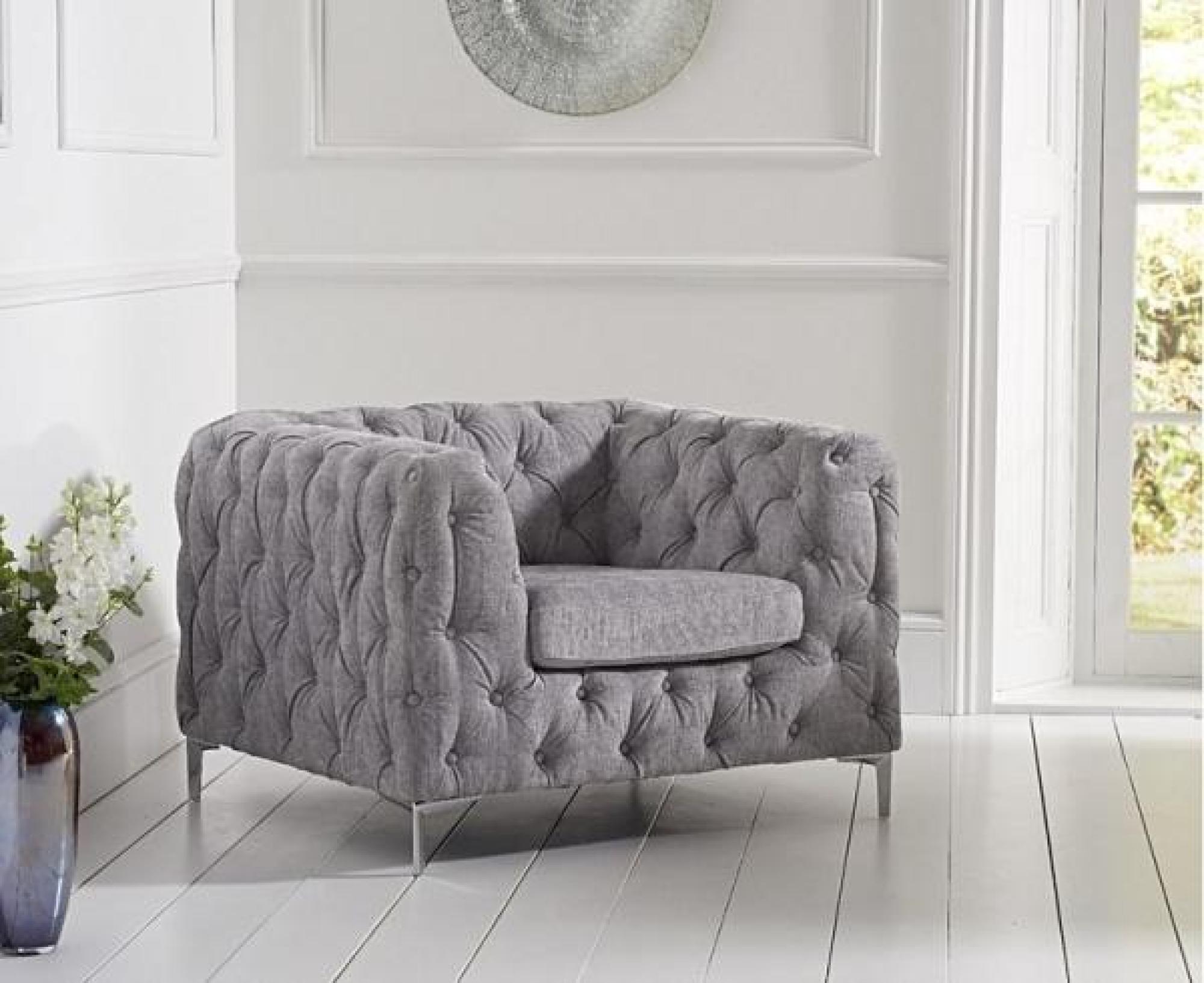 Clearance - Alicia Armchair - Grey Plush Fabric - FS374