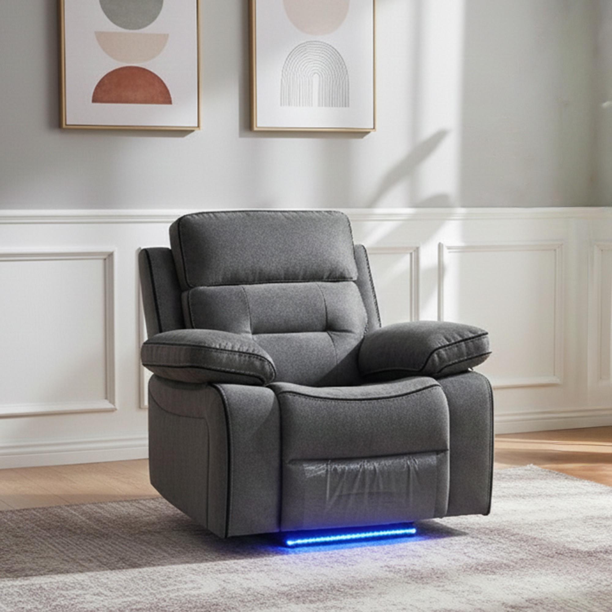Foster Recliner Armchair - Grey Fabric - LED Lights