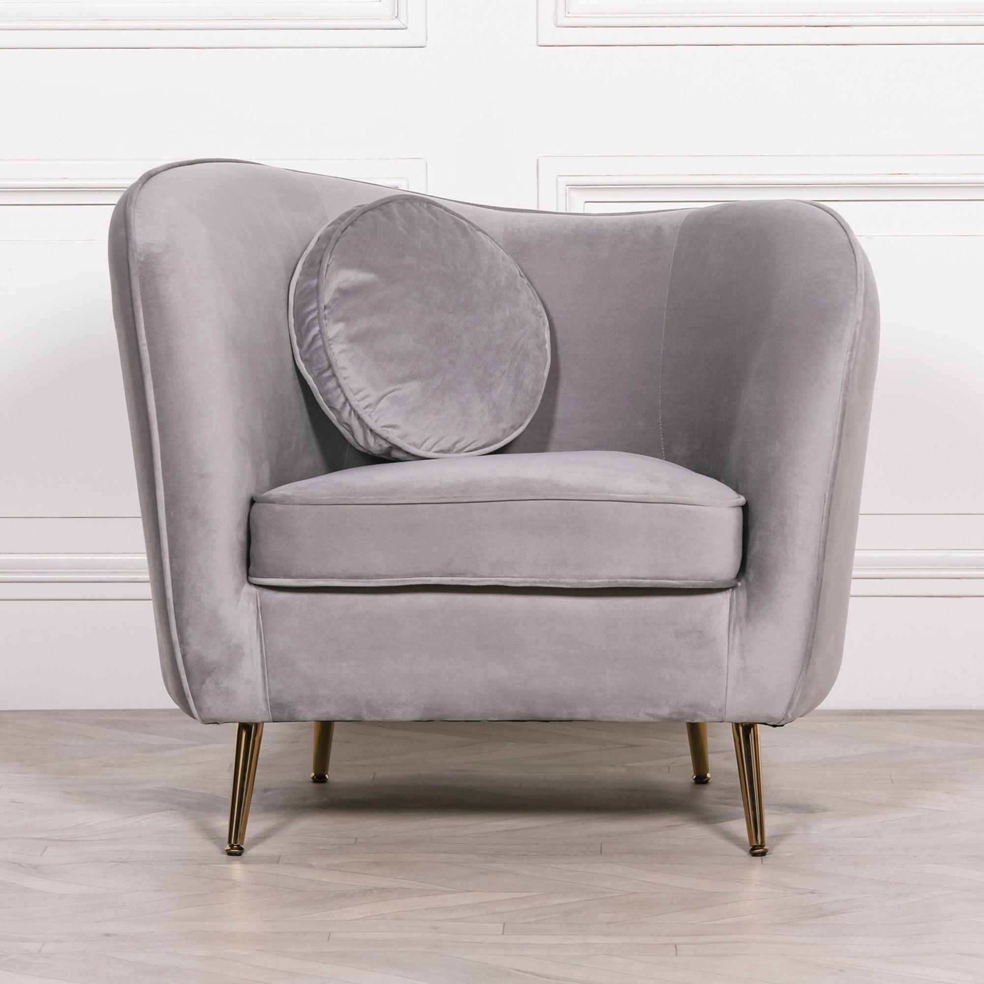 Occasional Armchair with Cushion - Grey Velvet