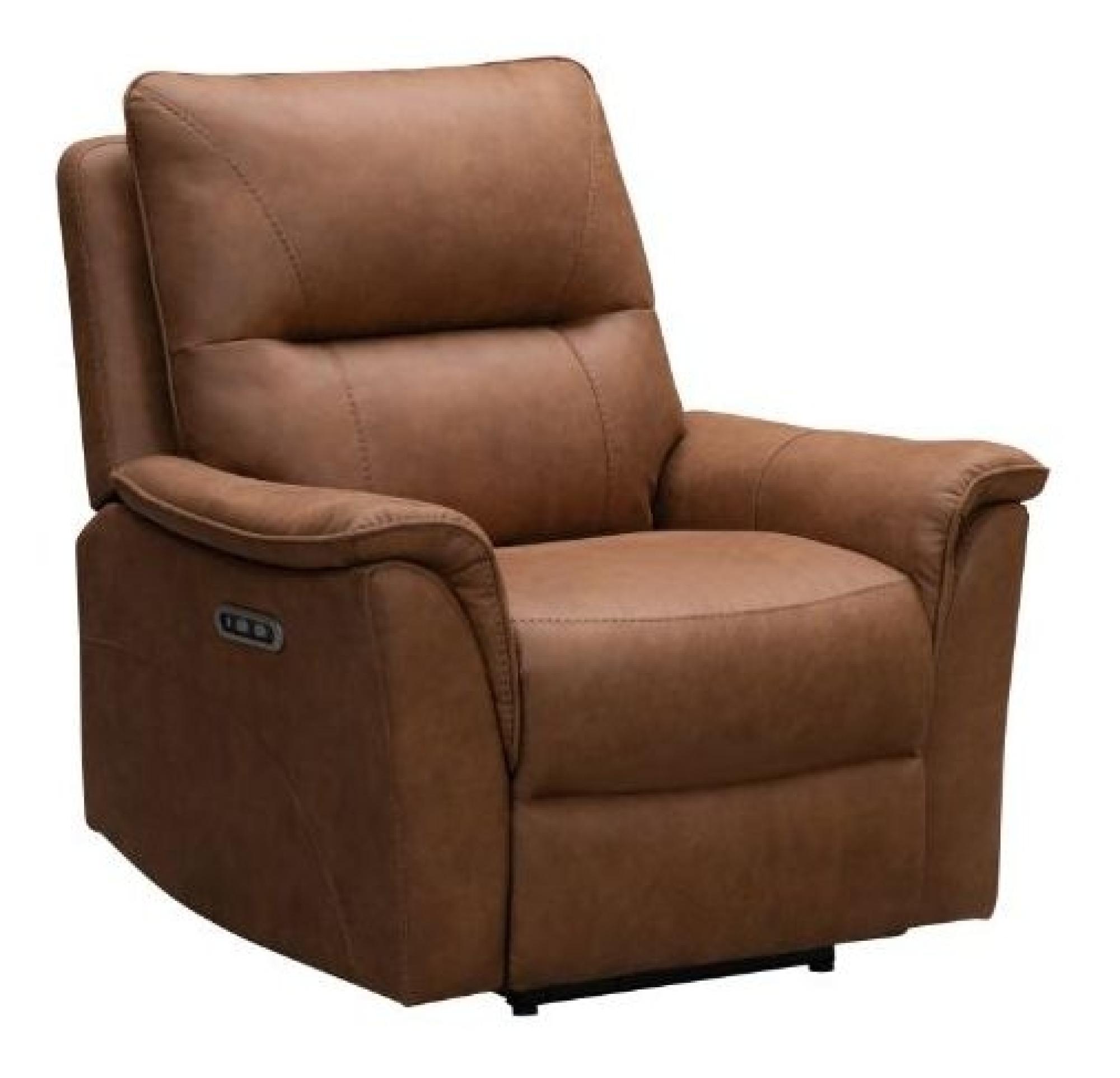 Kansas Power Recliner Chair - Tan Brown Faux Leather
