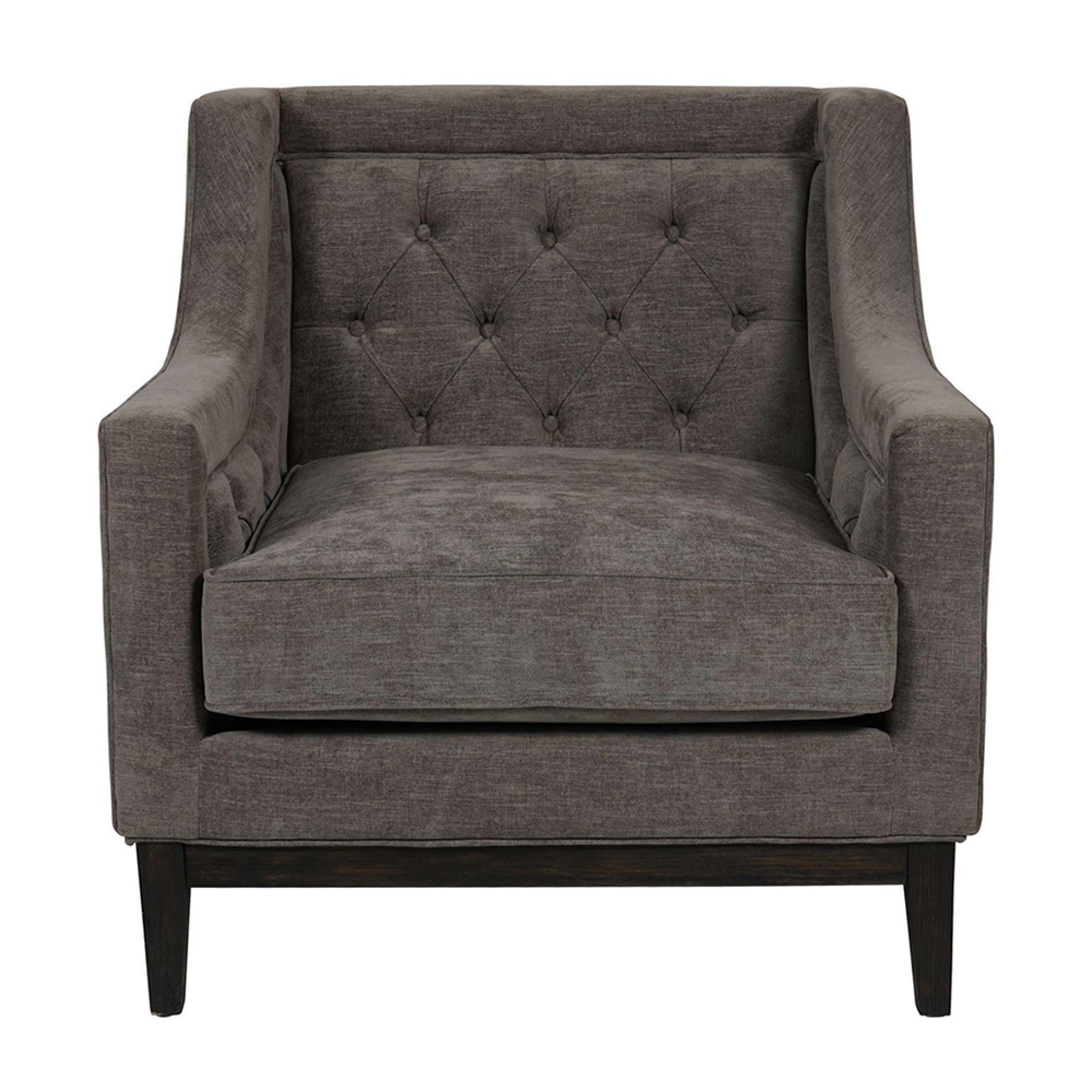 Theodore Armchair - Warm Grey Fabric - Buttoned