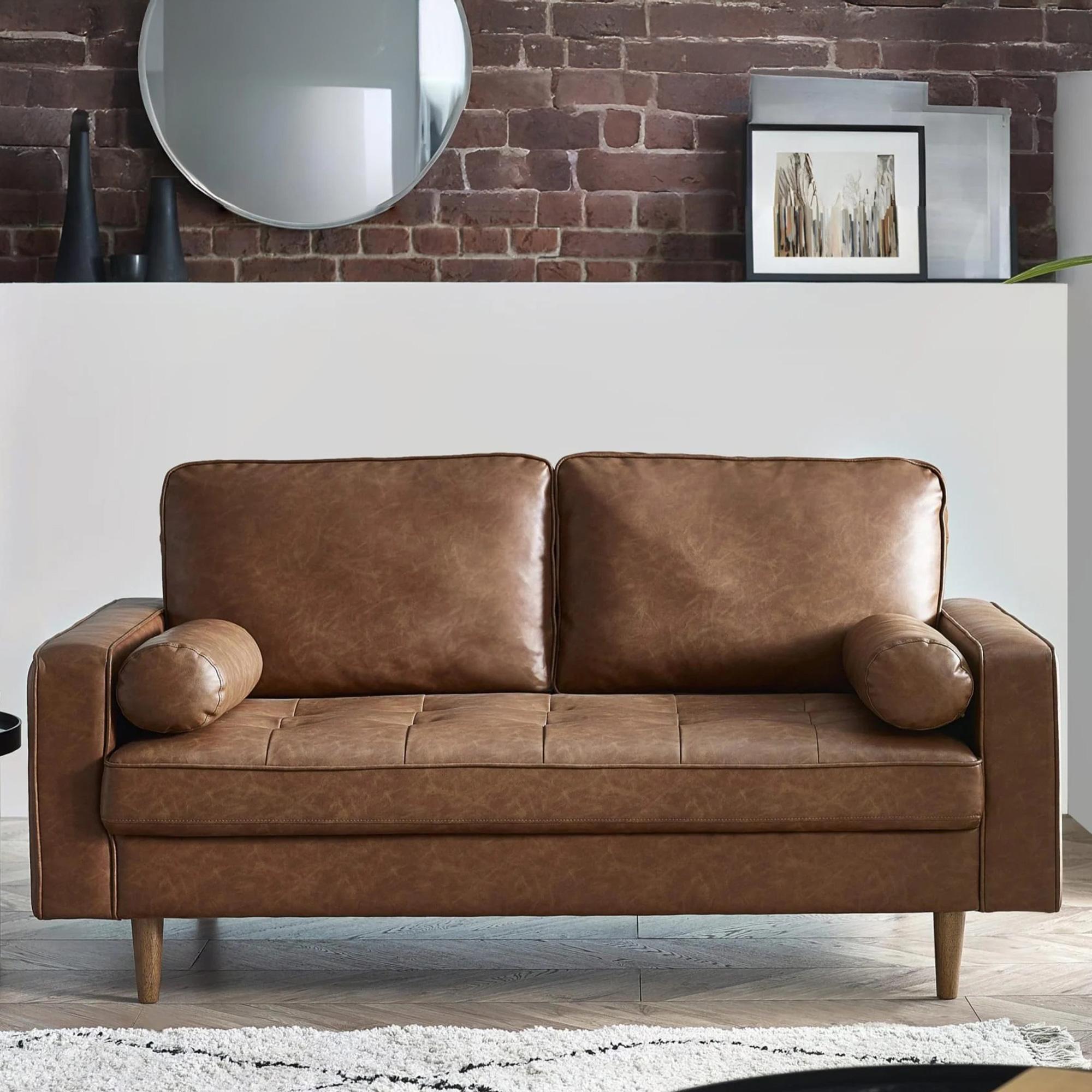 Henley Brown Faux Leather Sofa - 3 Seater
