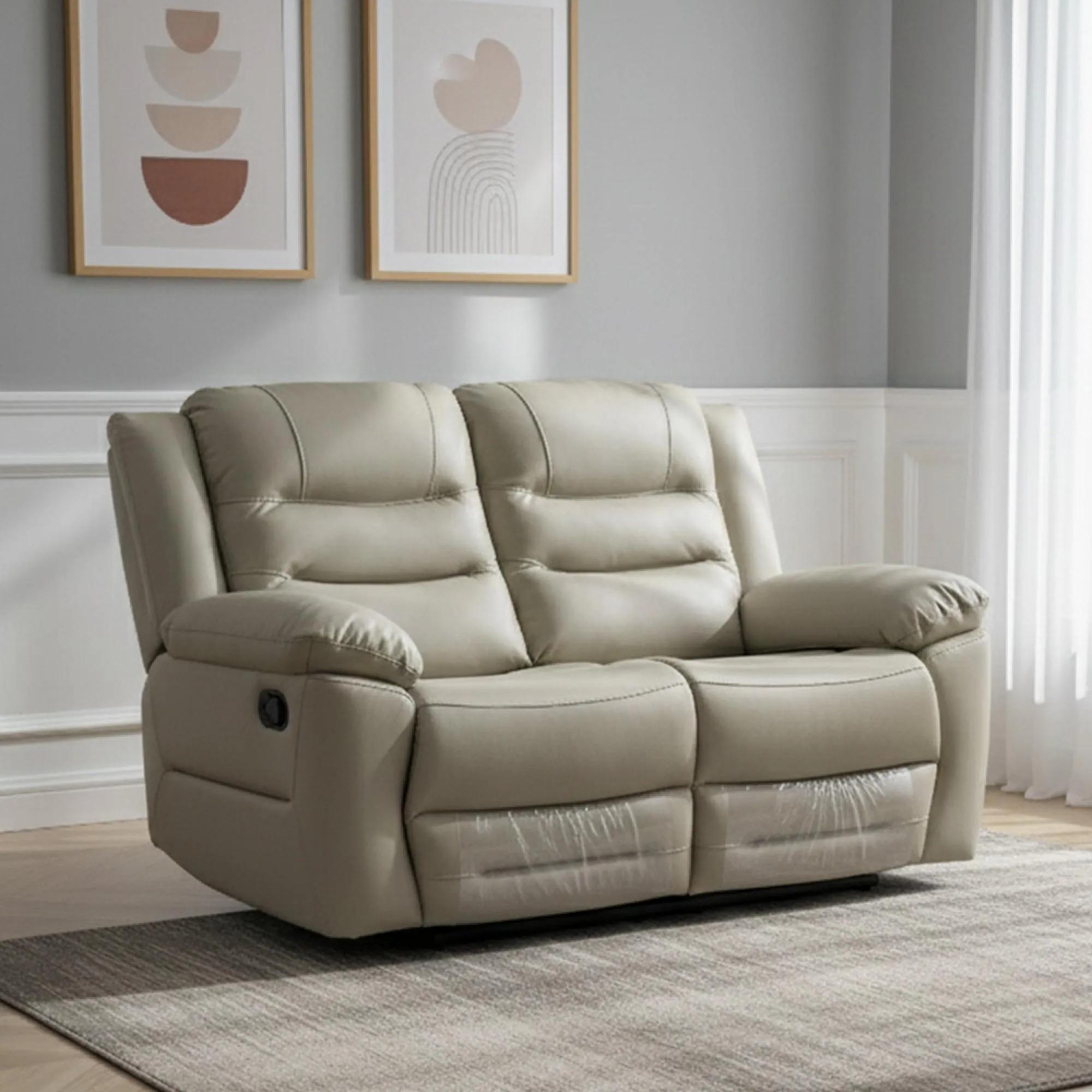 Alexandra Recliner Sofa - 2 Seater - Warm Grey Leather