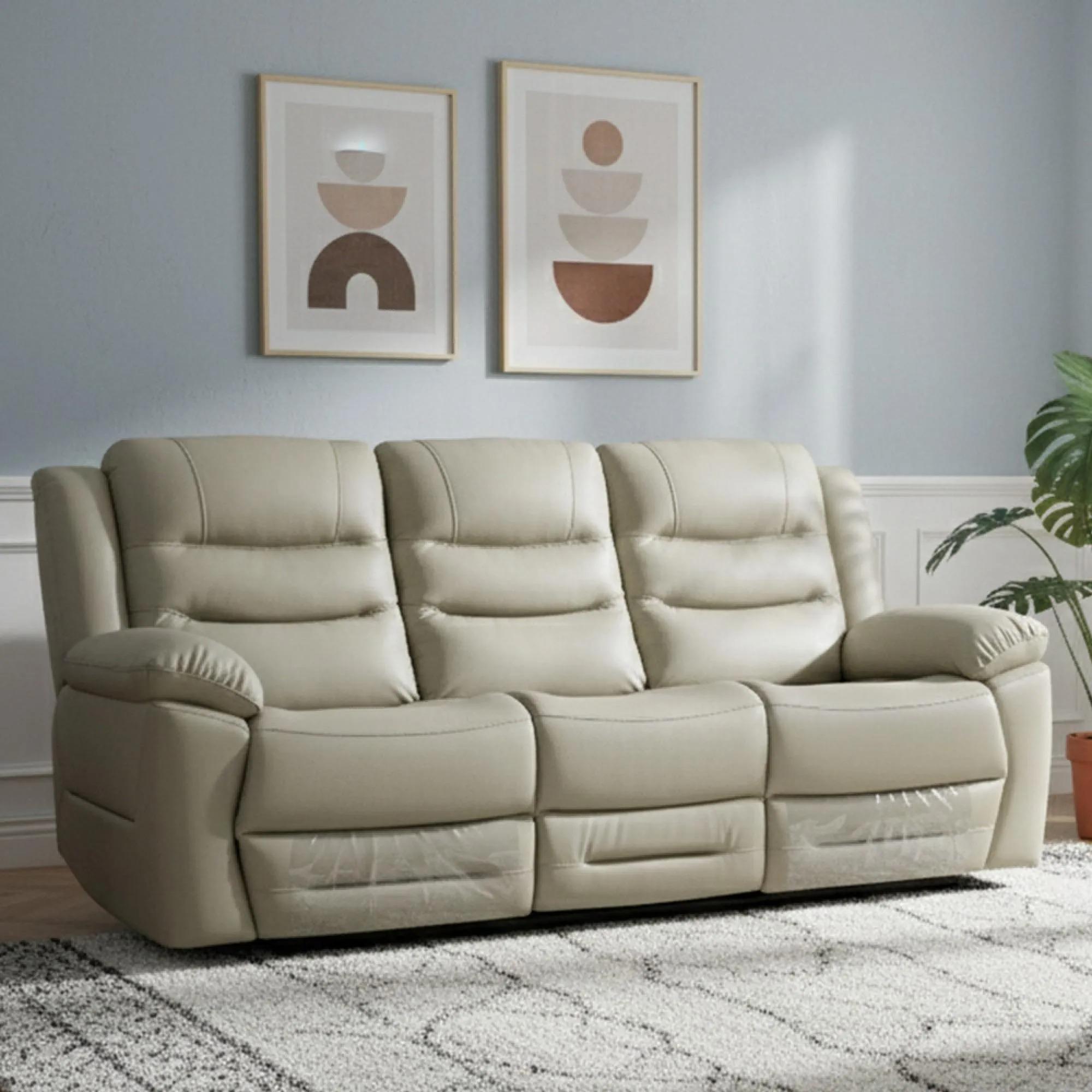 Alexandra Recliner Sofa - 3 Seater - Warm Grey Leather