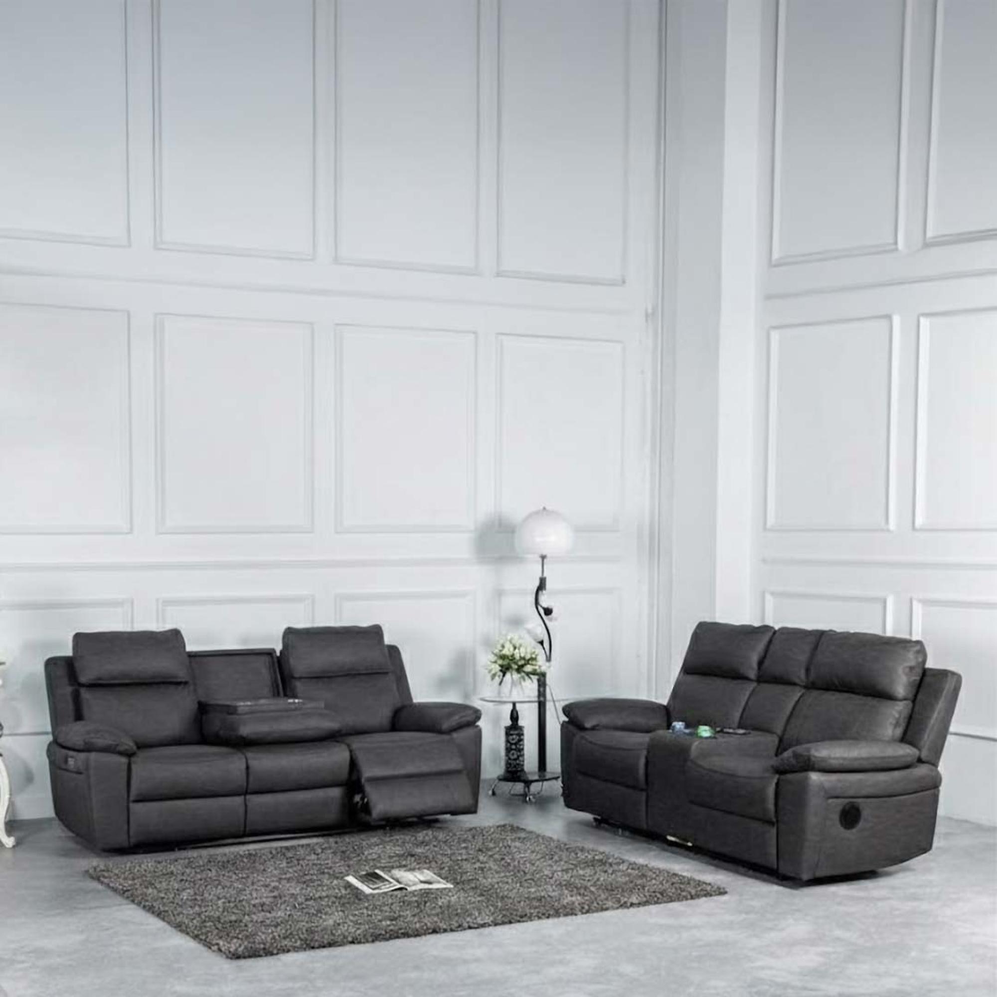 Huntington Electric Recliner Sofa Suite - 3+2 Seater - Dark Grey Leather Look Fabric