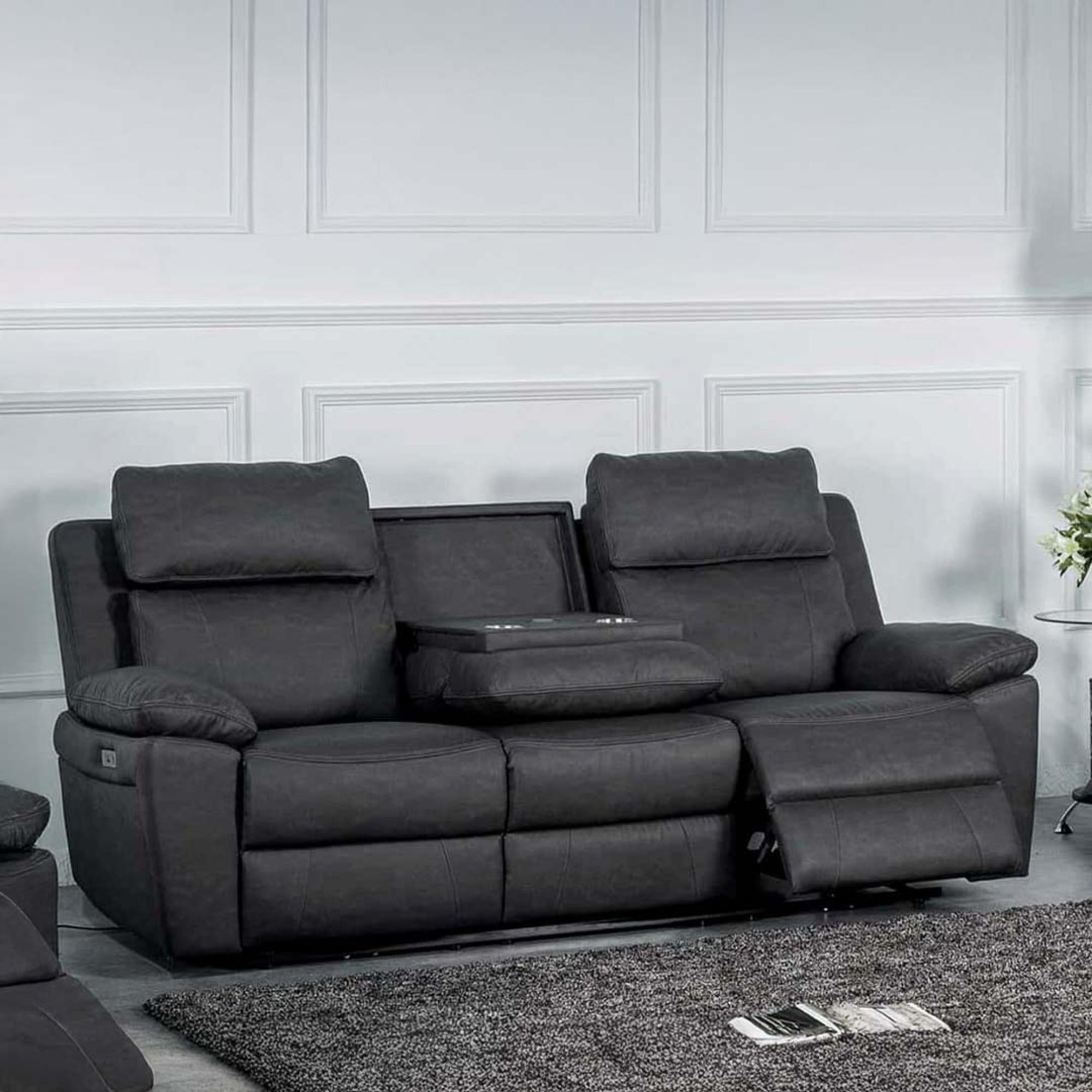 Huntington Electric Recliner Sofa - 3 Seater - Dark Grey Leather Look Fabric