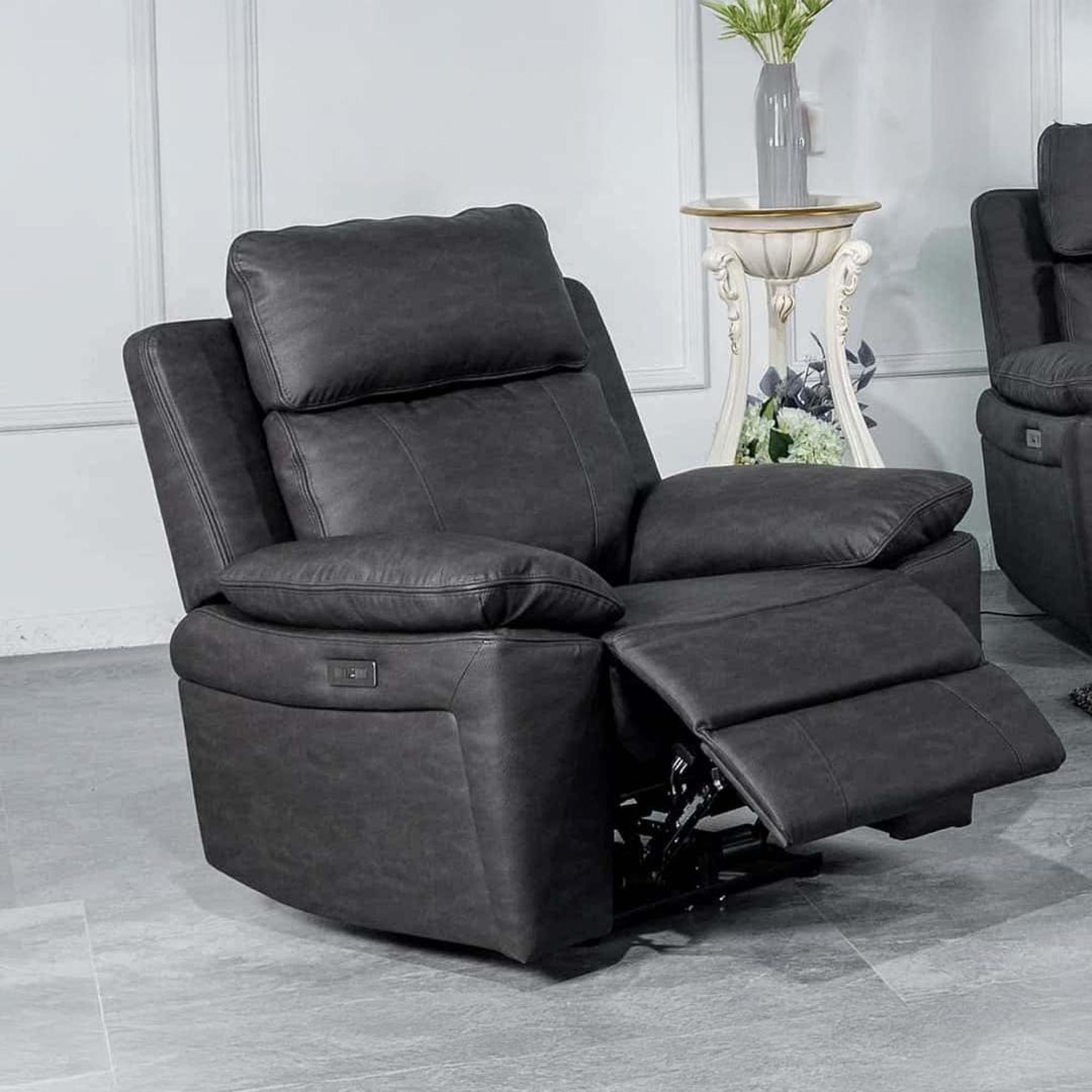 Huntington Electric Recliner Armchair - Dark Grey Leather Look Fabric