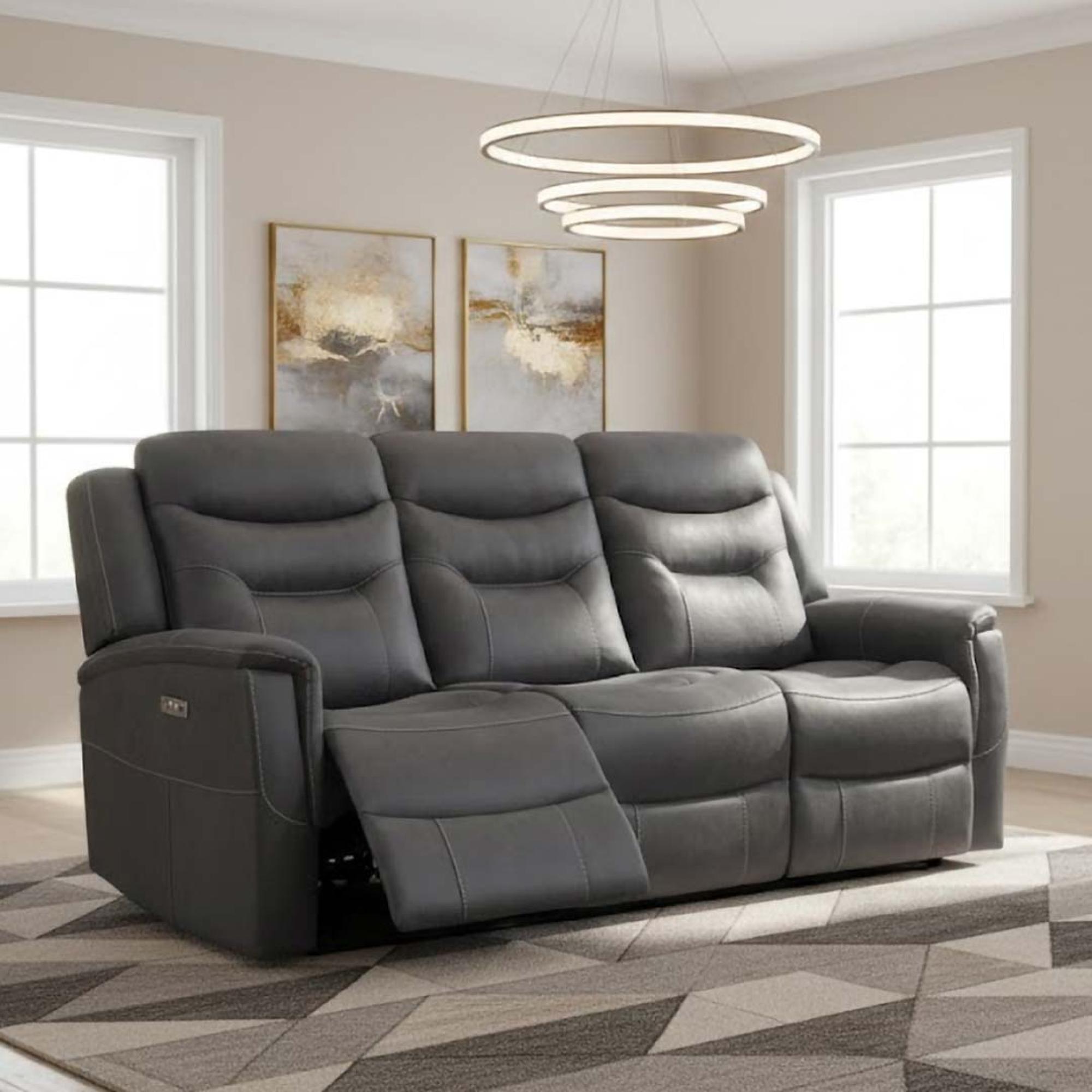 Harrogate Recliner Sofa - 3 Seater - Grey Fabric