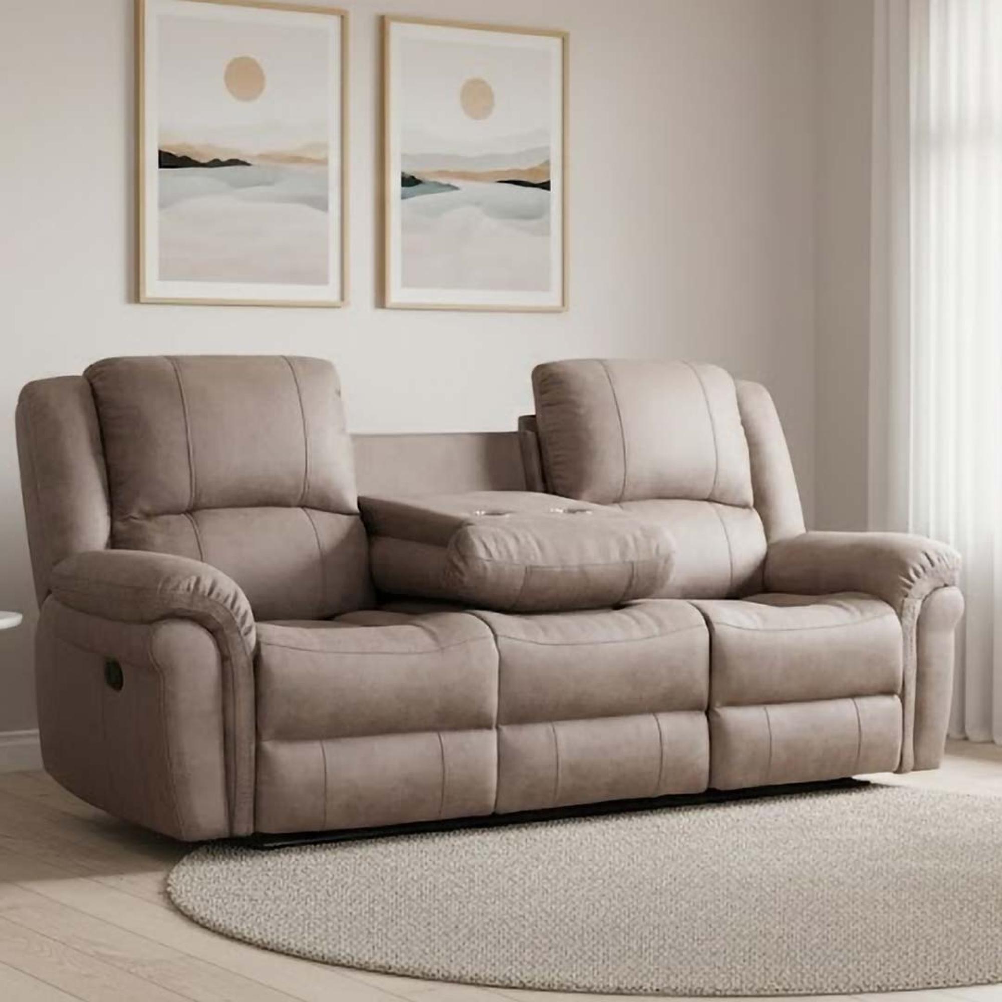 Gloucester Recliner Sofa with Console - 3 Seater - Taupe