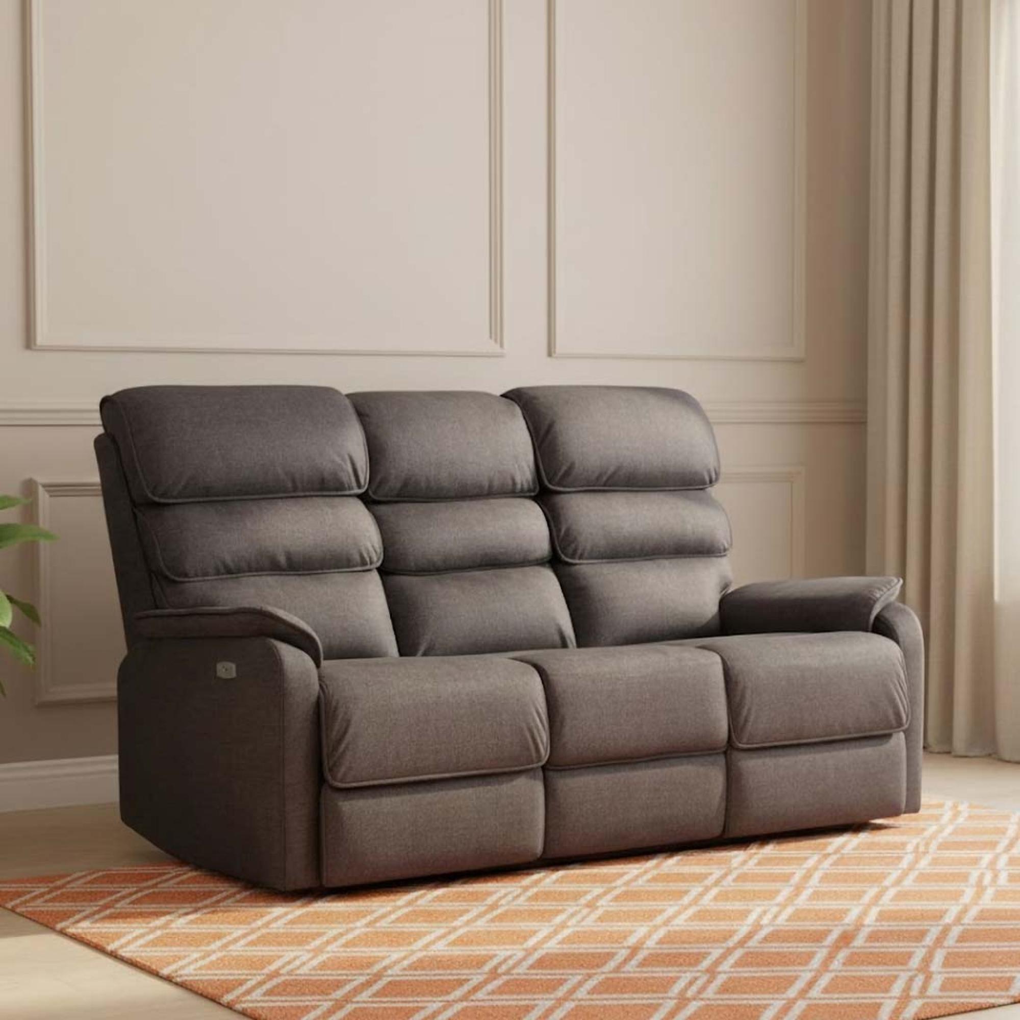 Savoy Electric Recliner Sofa - 3 Seater - Grey Fabric