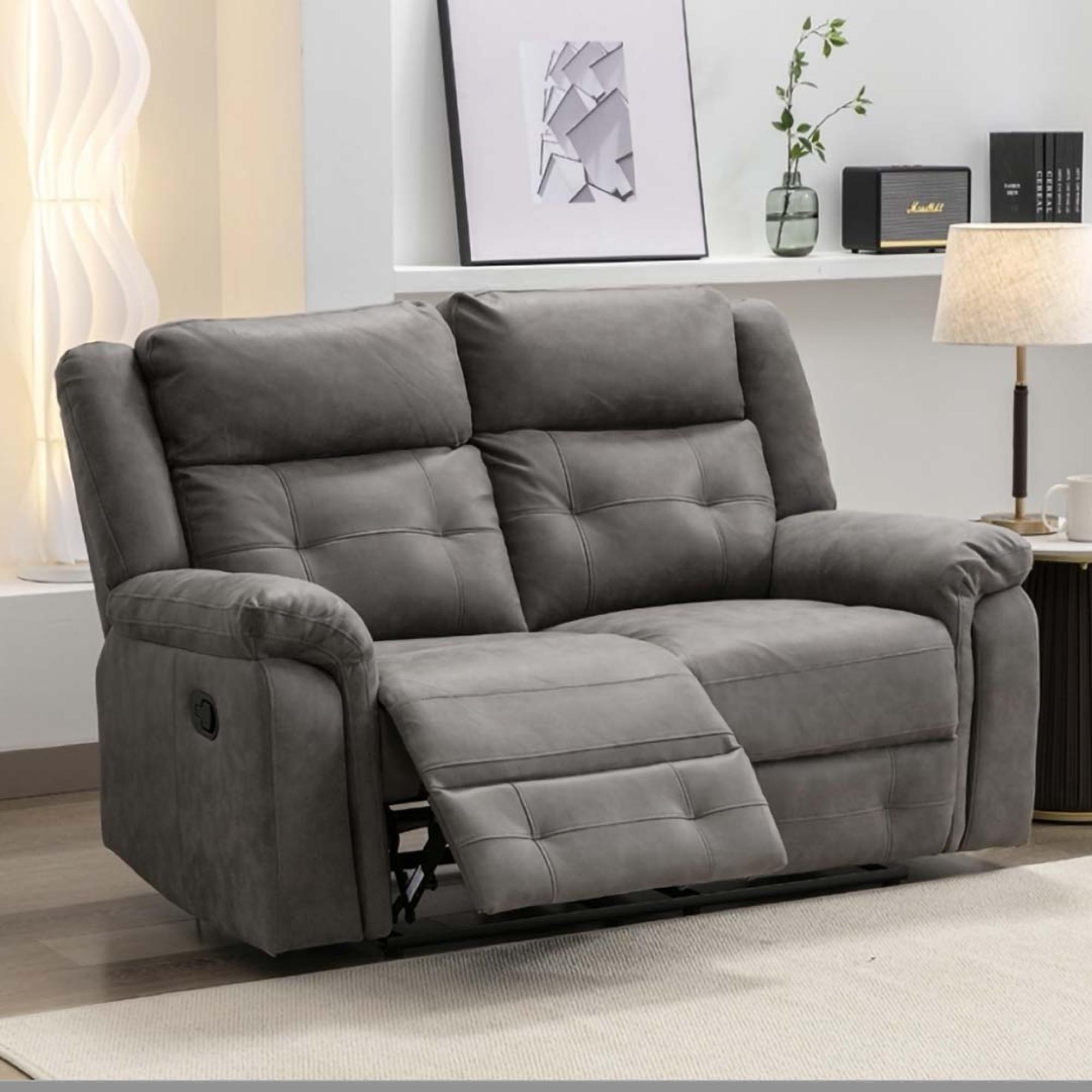 Berkeley Recliner Sofa - 2 Seater - Dark Grey Leather Look Fabric