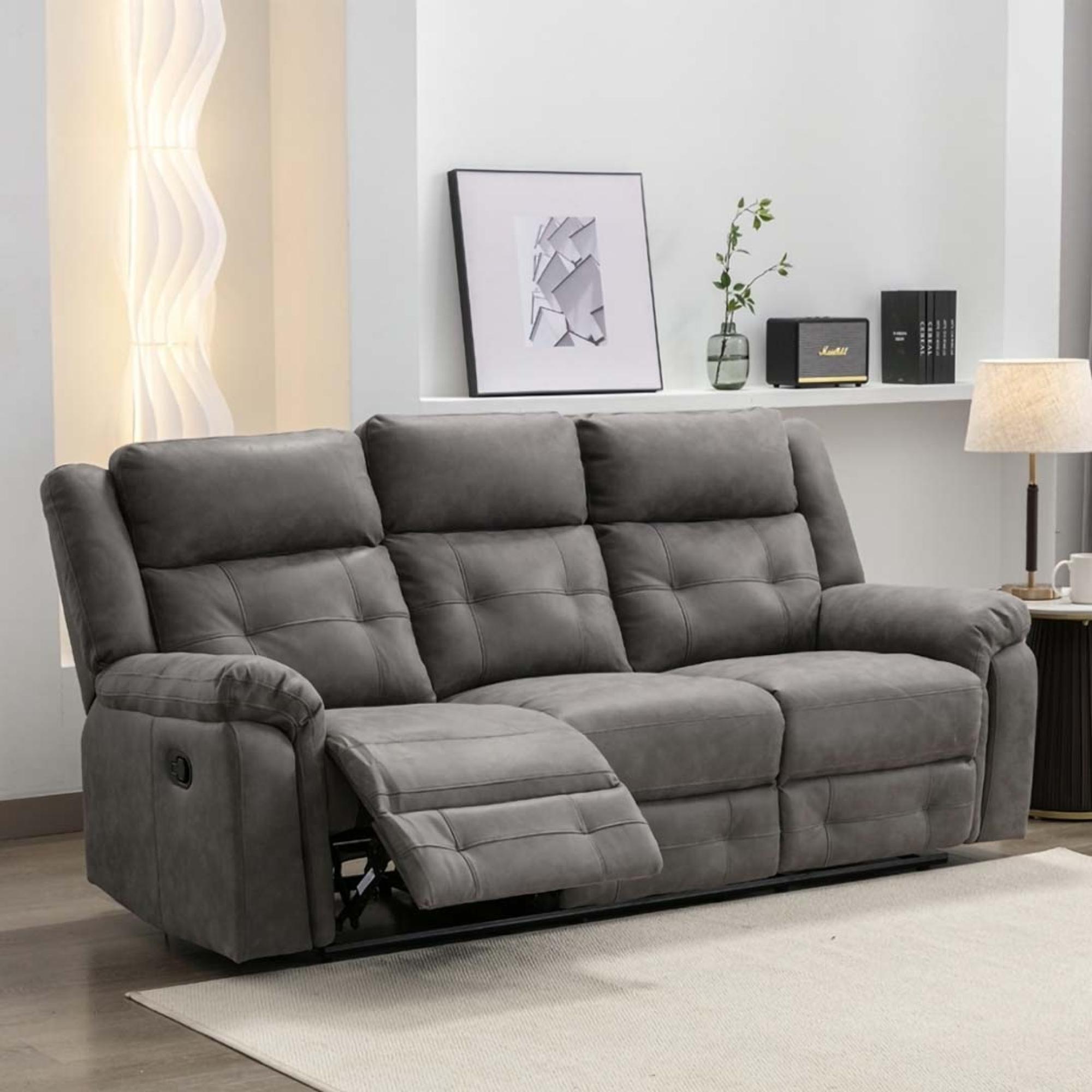 Berkeley Recliner Sofa - 3 Seater - Dark Grey Leather Look Fabric